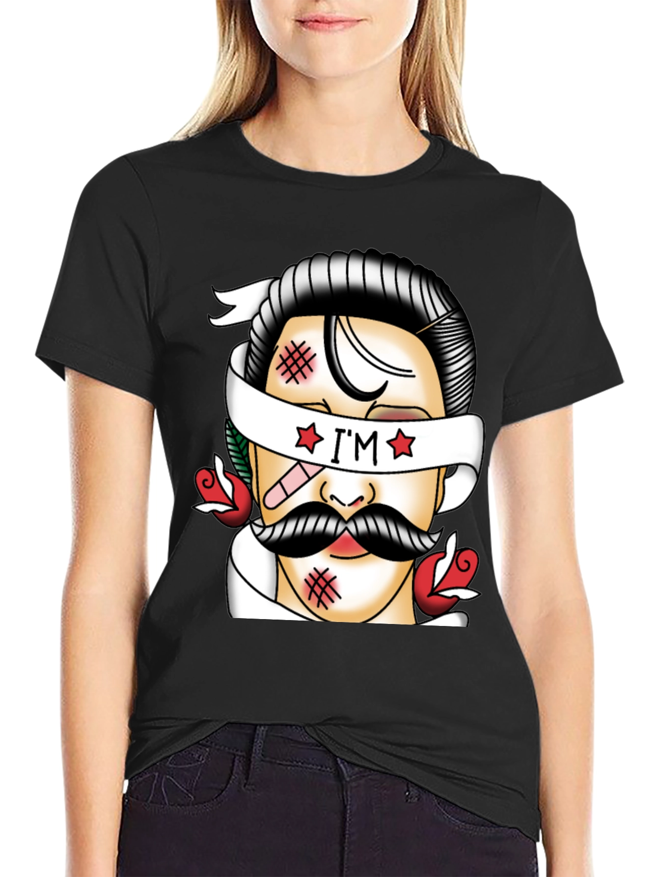 Retro Tattoo Style Graphic T-Shirt - Black