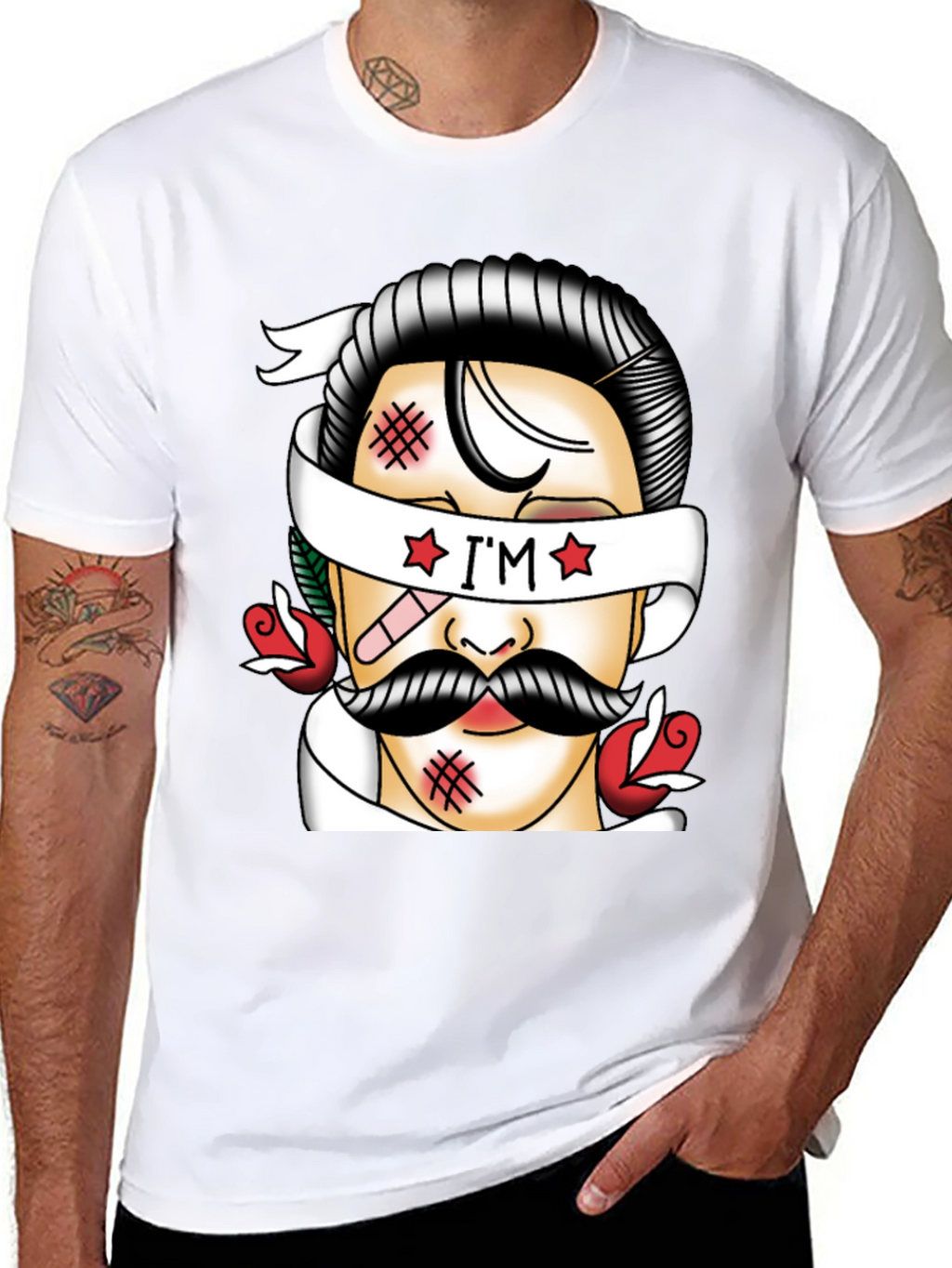 Retro Tattoo Style Graphic T-Shirt - Black