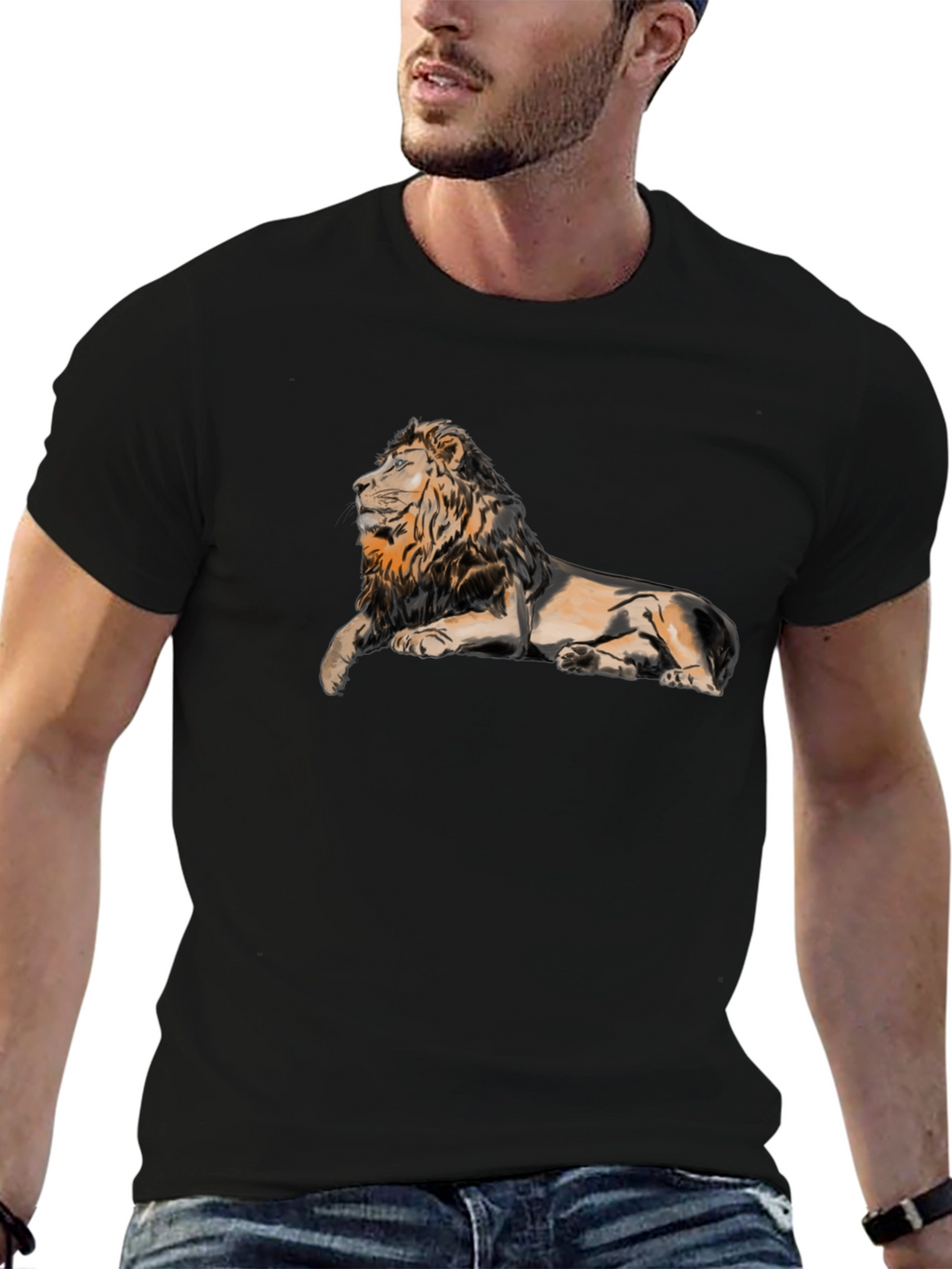 Lion Graphic Print T-Shirt - Black