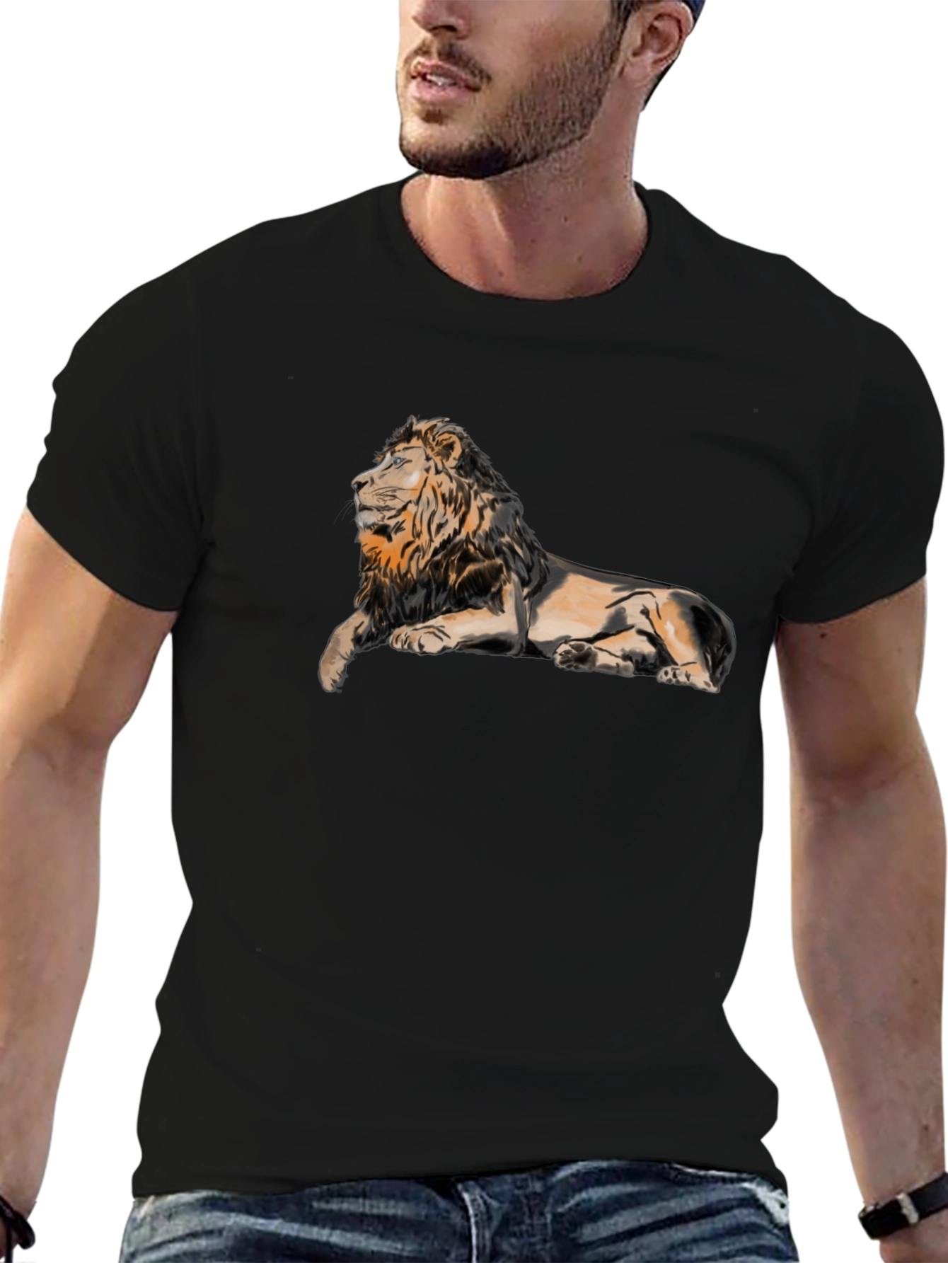 Lion Graphic Print T-Shirt - Black