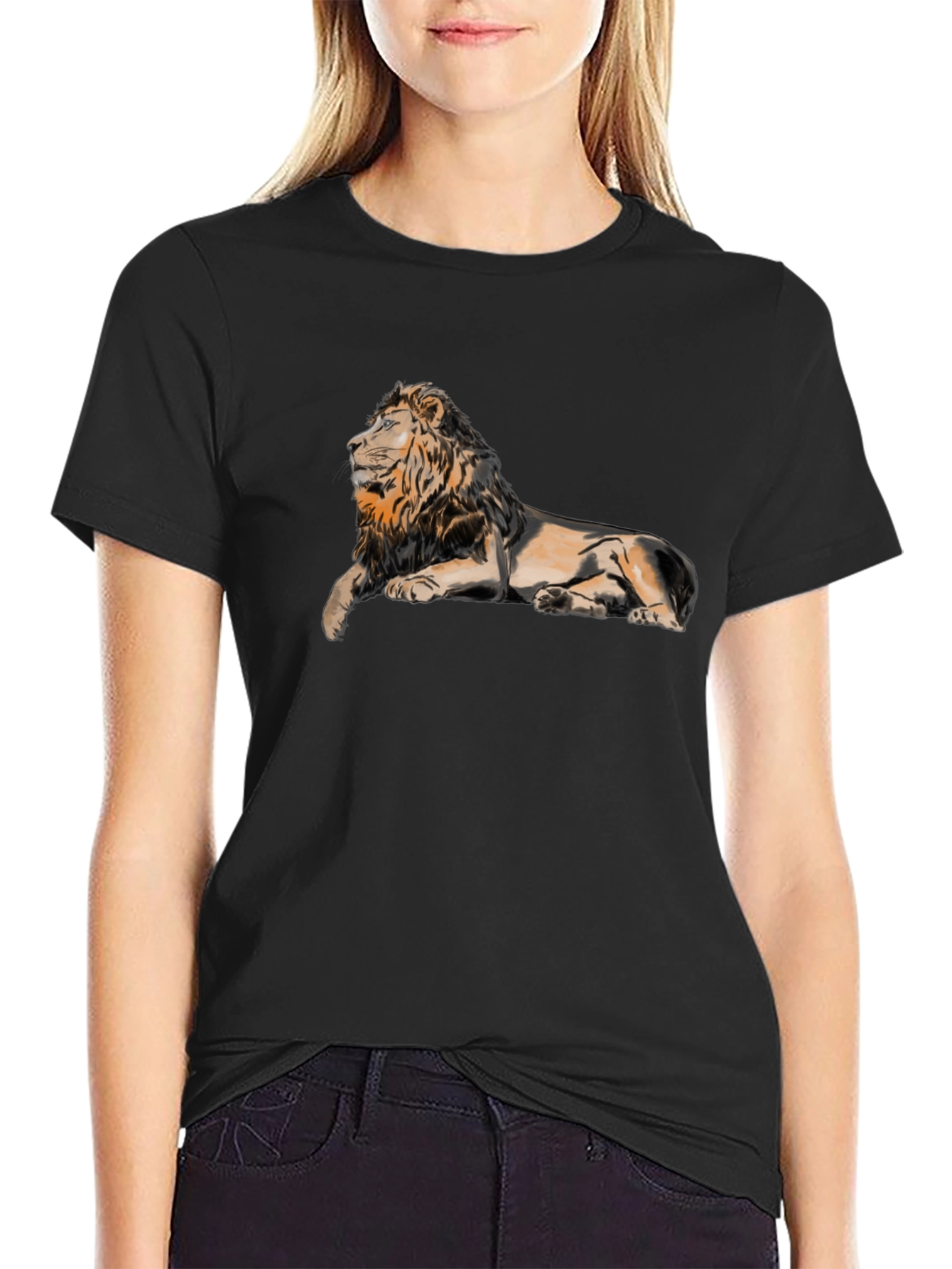 Lion Graphic Print T-Shirt - Black