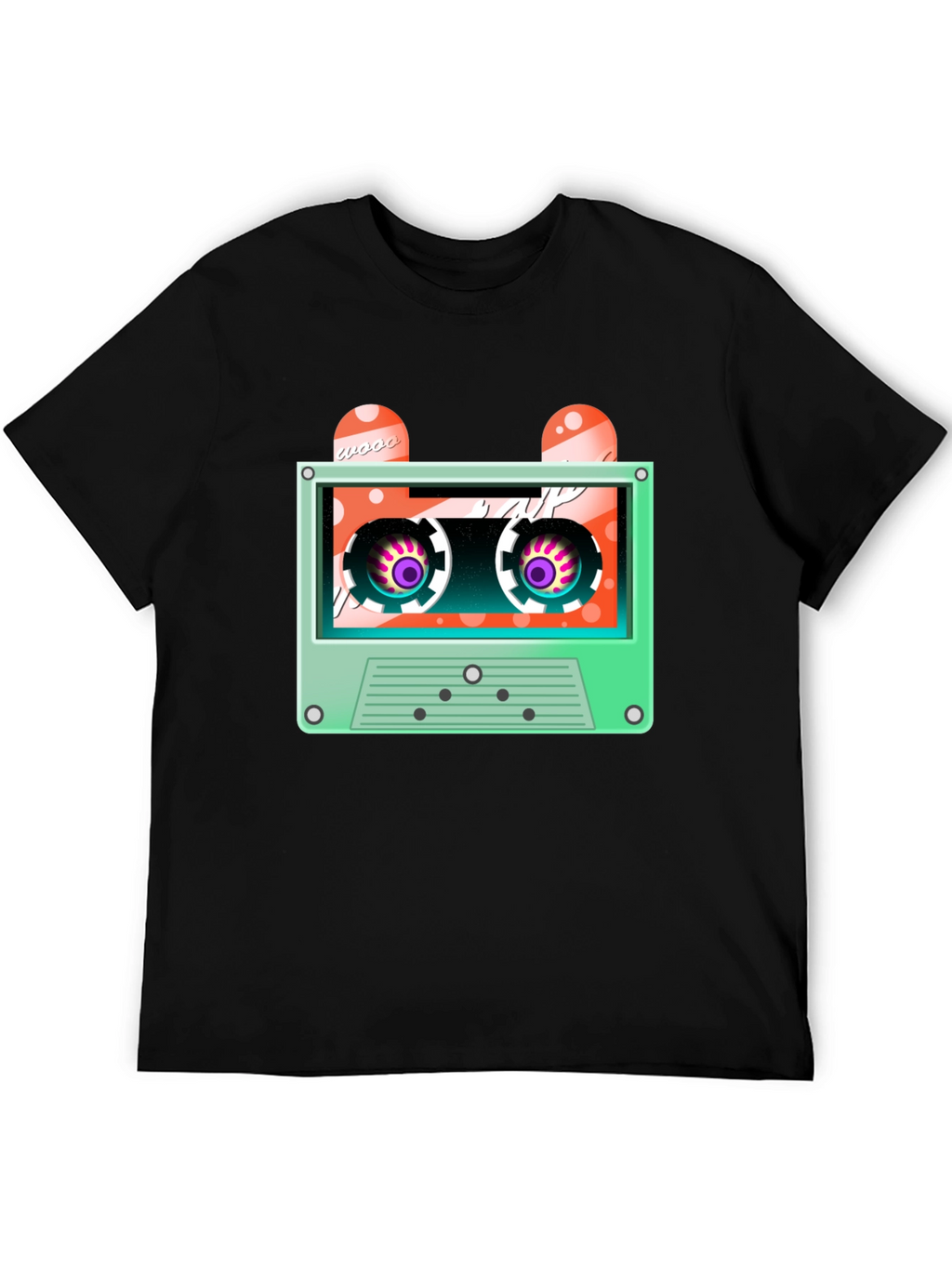 Retro Cassette Tape Graphic Tee - Black Cotton