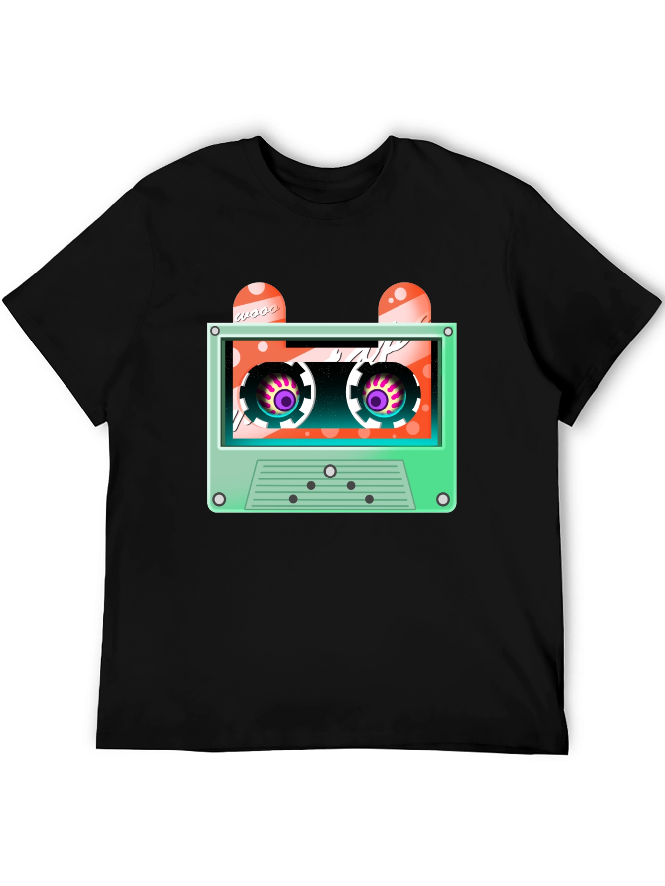 Retro Cassette Tape Graphic Tee - Black Cotton