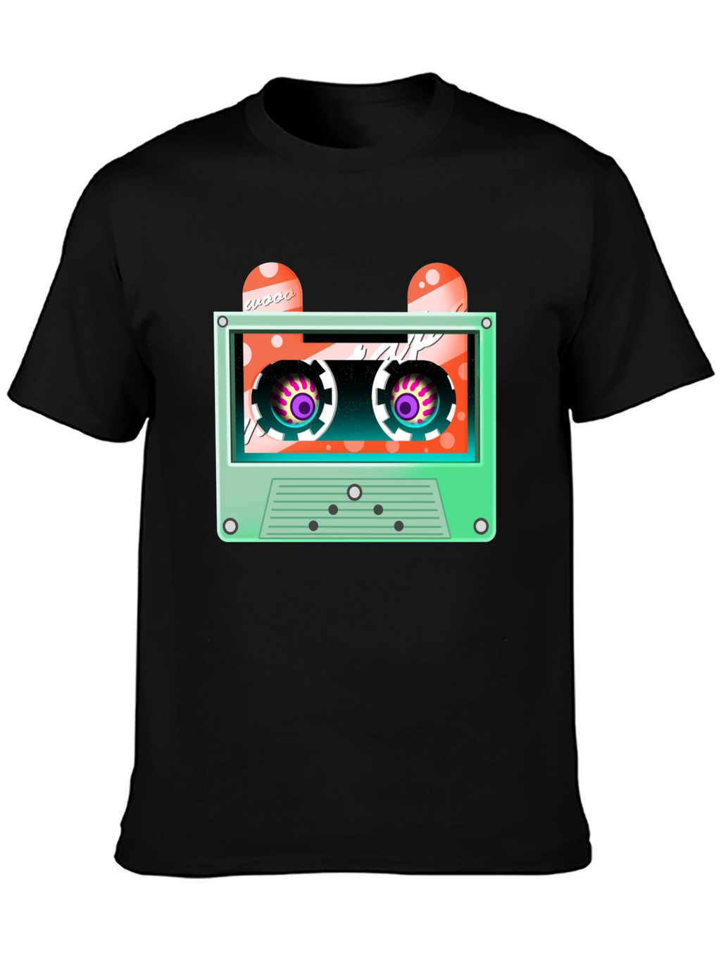 Retro Cassette Tape Graphic Tee - Black Cotton