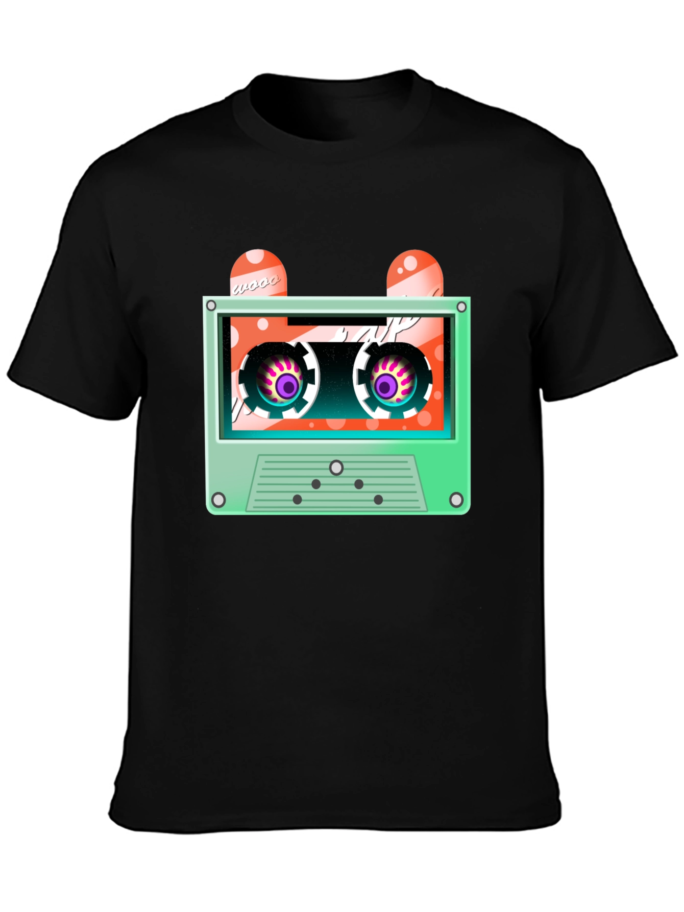 Retro Cassette Tape Graphic Tee - Black Cotton