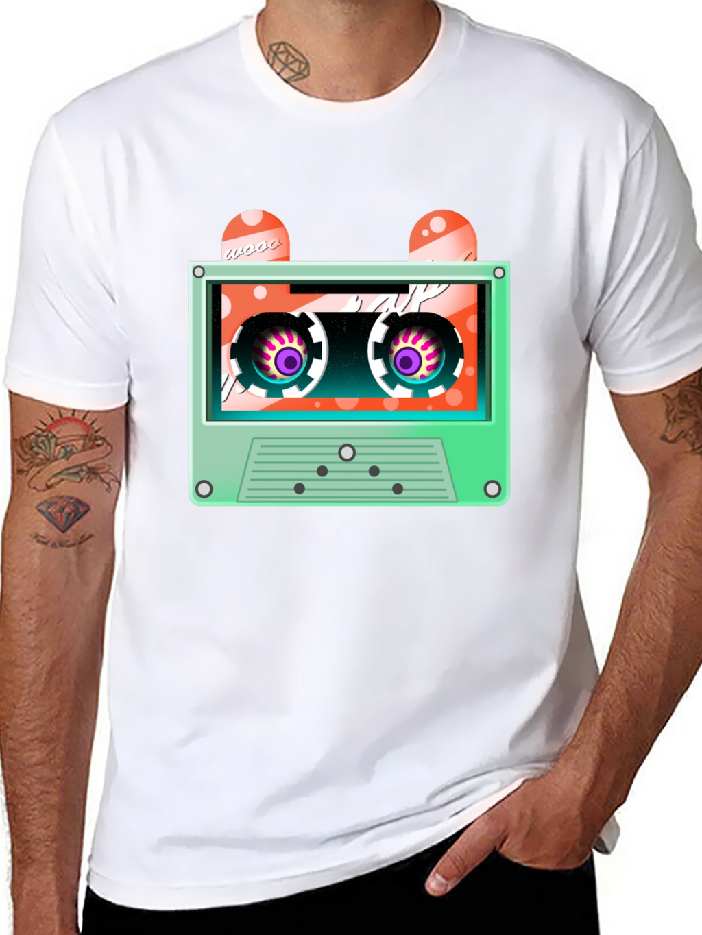 Retro Cassette Tape Graphic Tee - Black Cotton