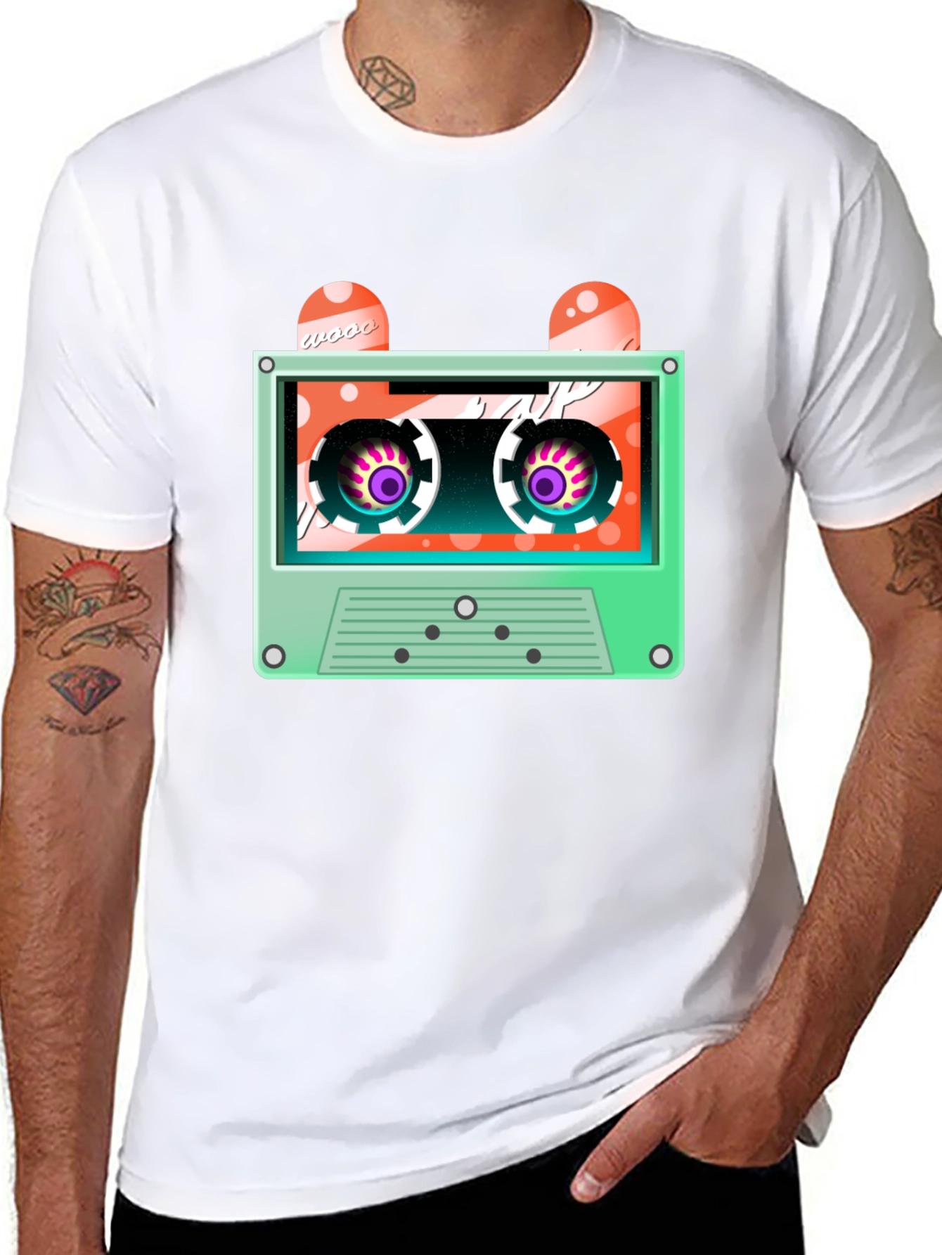 Retro Cassette Tape Graphic Tee - Black Cotton