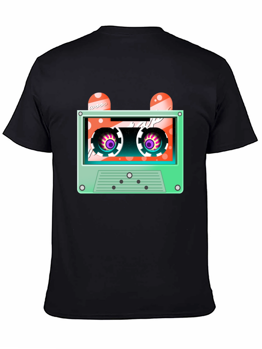 Retro Cassette Tape Graphic Tee - Black Cotton