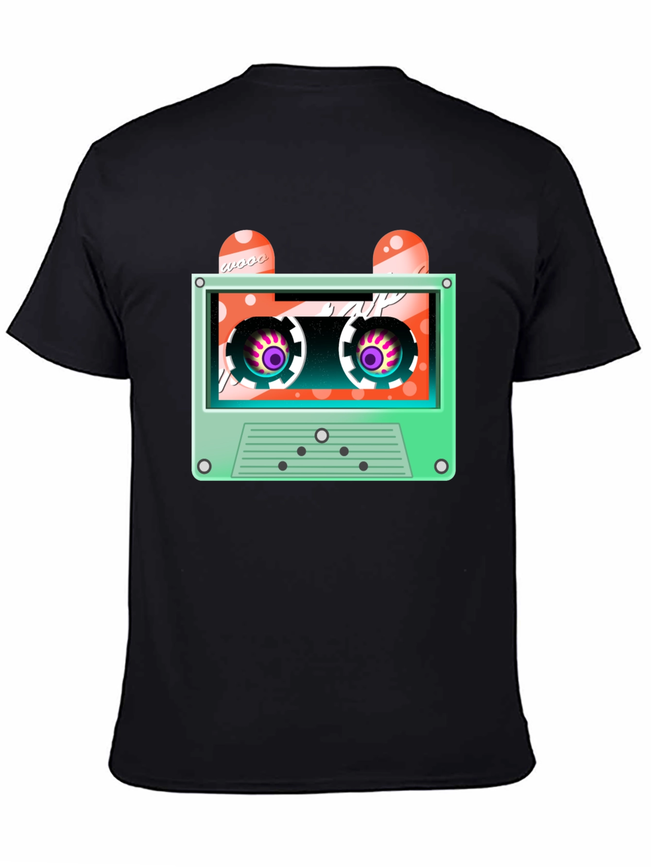 Retro Cassette Tape Graphic Tee - Black Cotton
