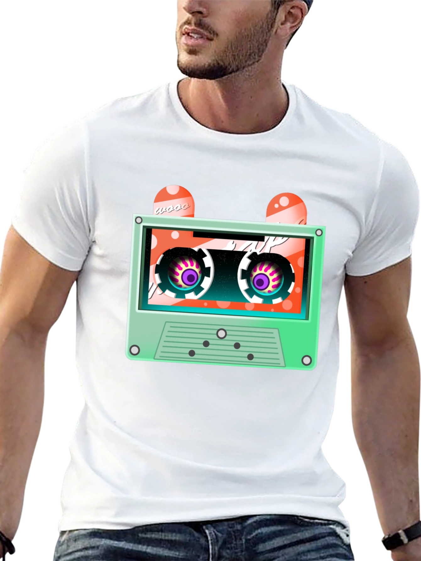 Retro Cassette Tape Graphic Tee - Black Cotton