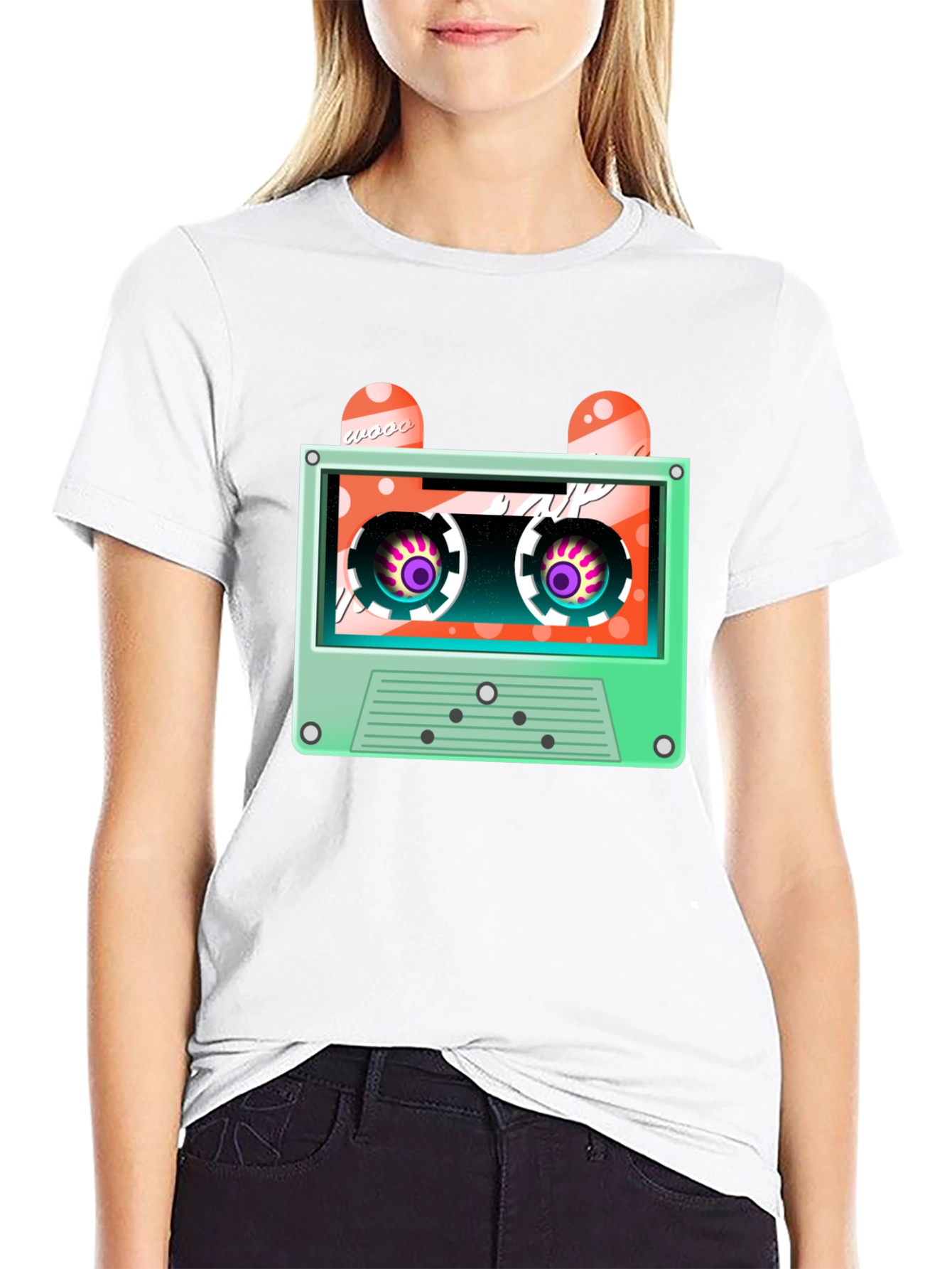 Retro Cassette Tape Graphic Tee - Black Cotton