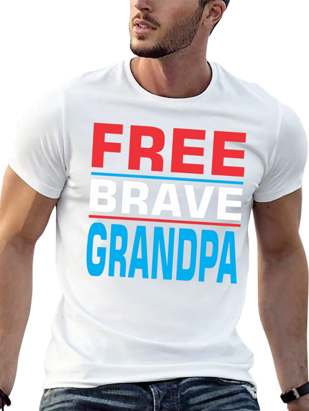 Free Brave Grandpa Graphic T-Shirt - Patriotic Design
