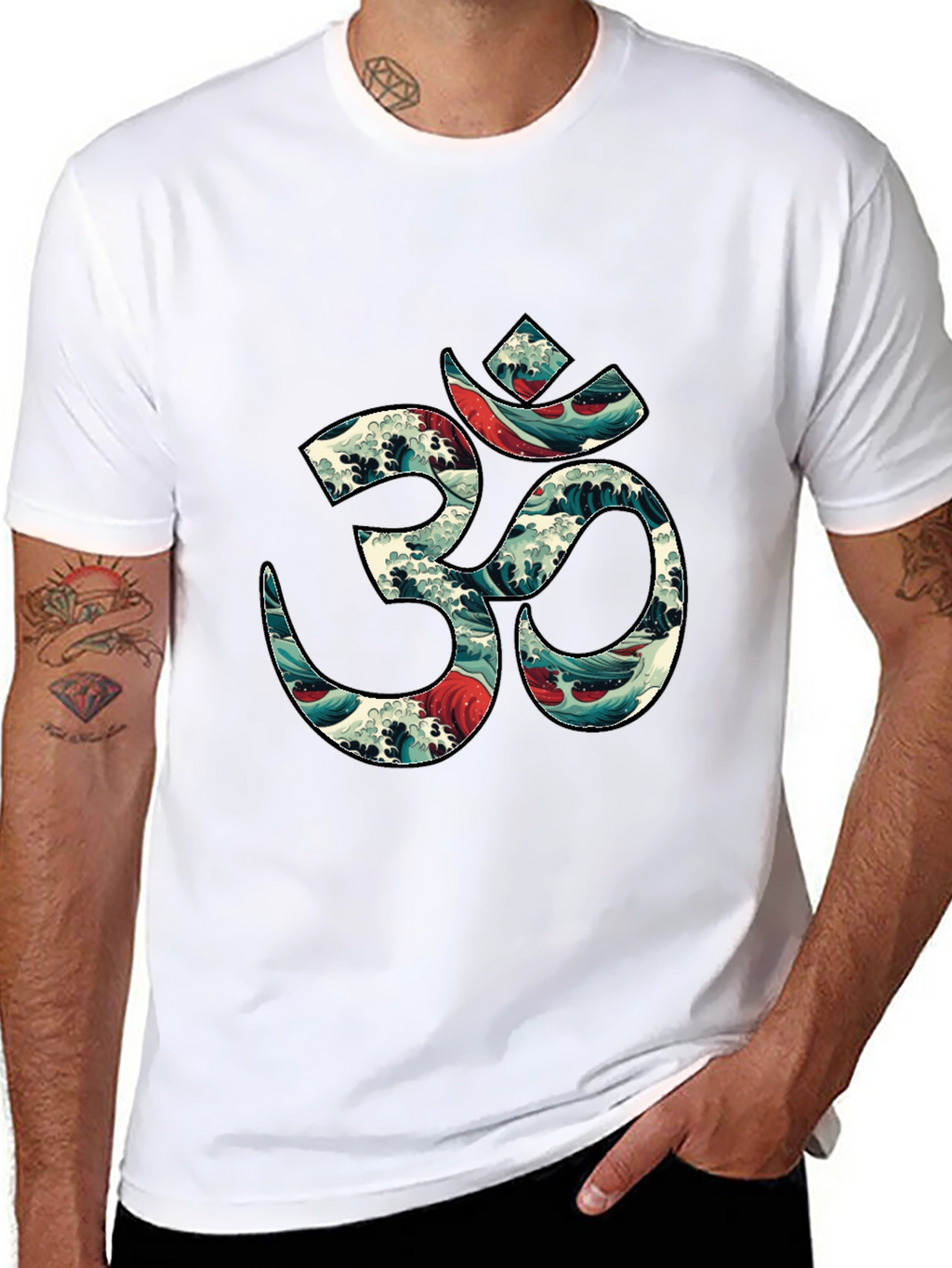 Om Wave Art Graphic Tee - Stylish Black T-Shirt