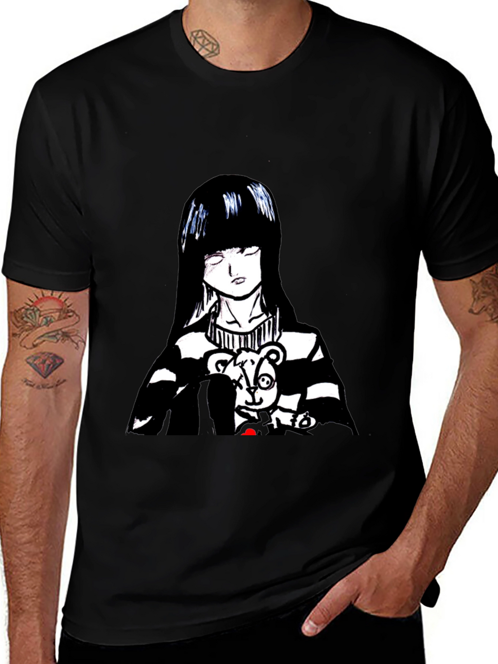 Anime Girl Graphic Tee - Black