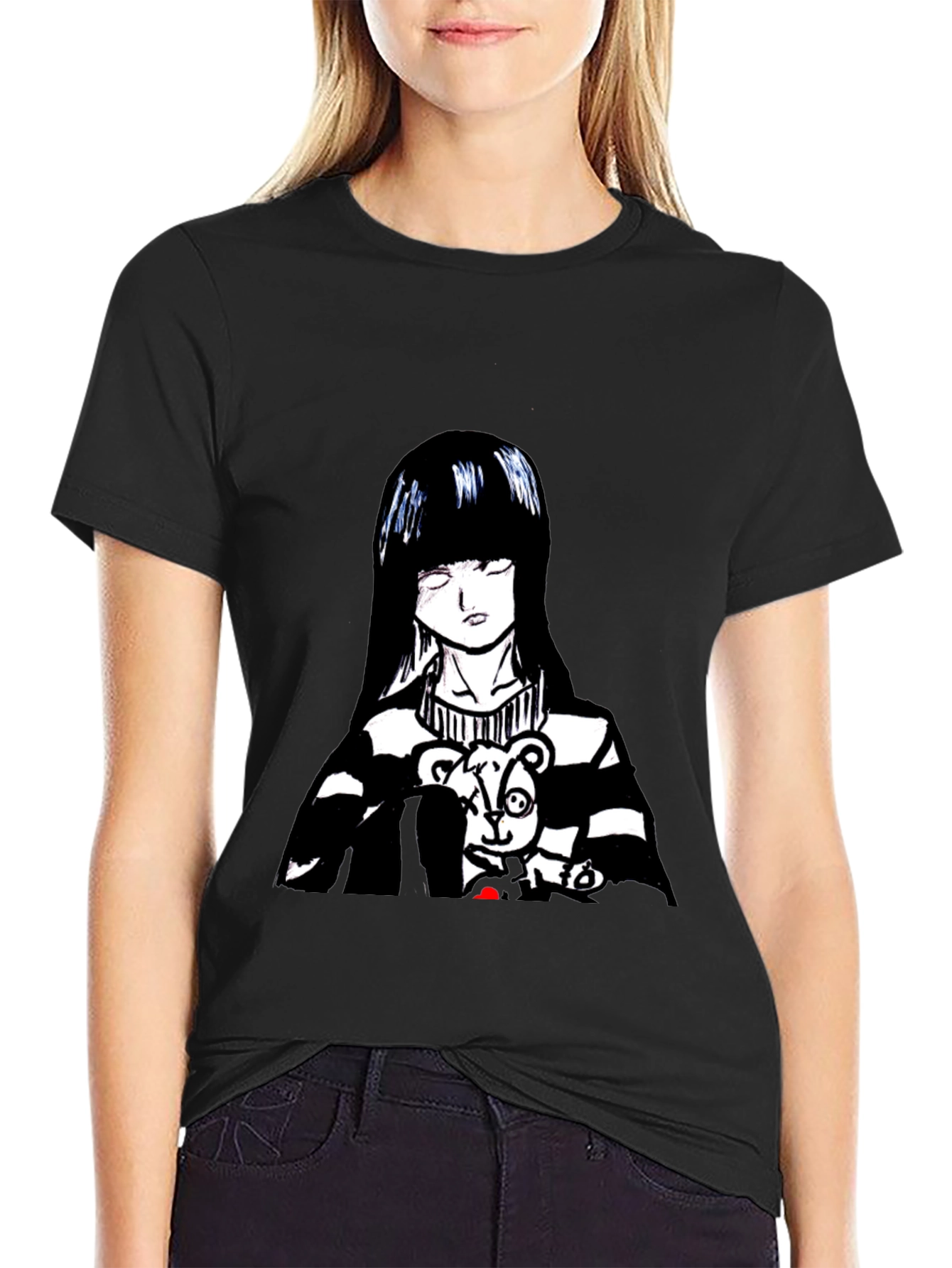 Anime Girl Graphic Tee - Black