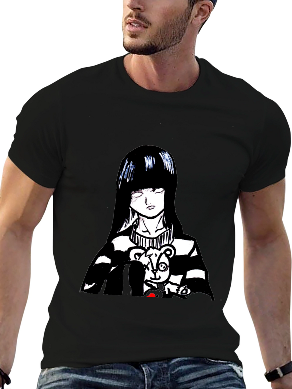 Anime Girl Graphic Tee - Black