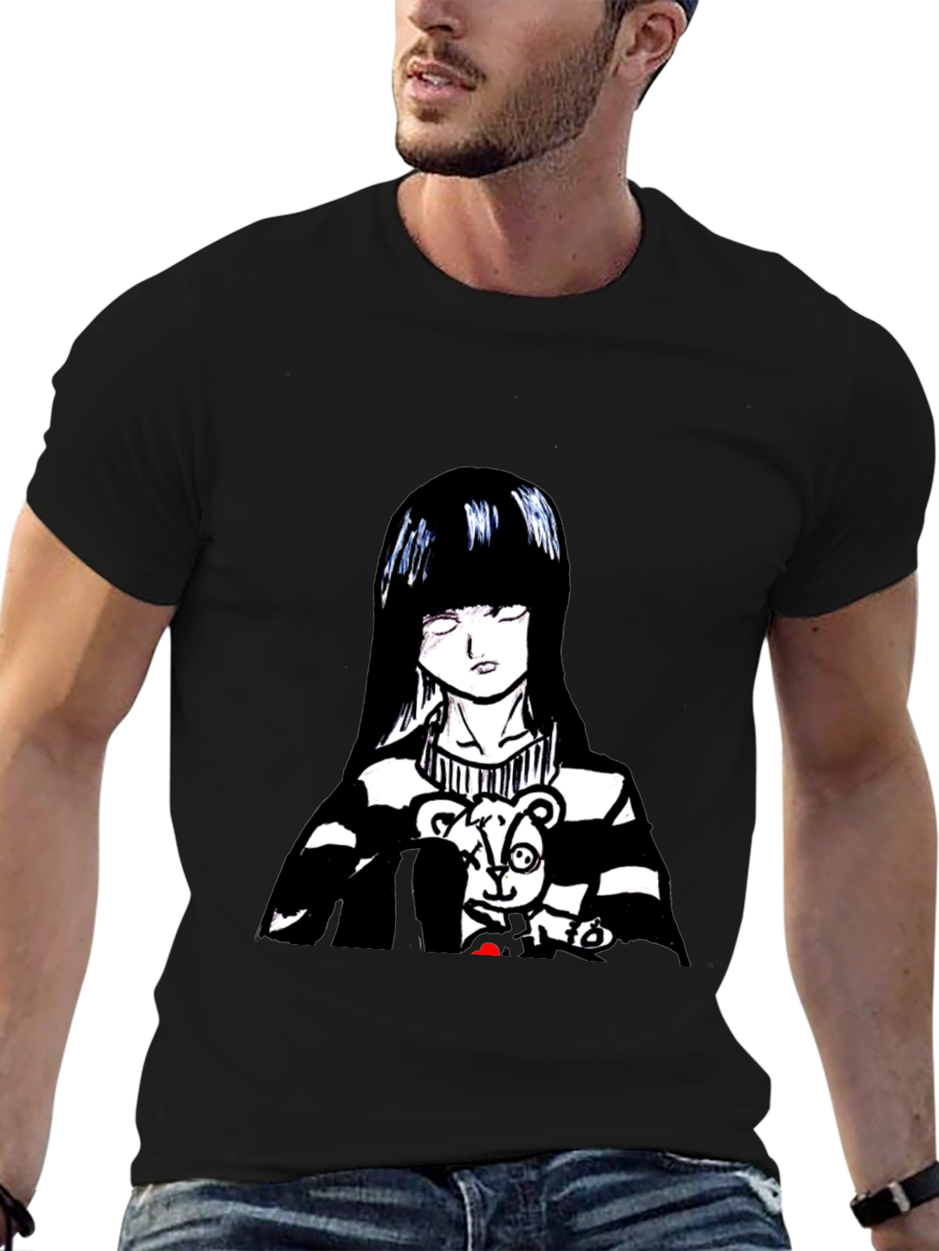 Anime Girl Graphic Tee - Black