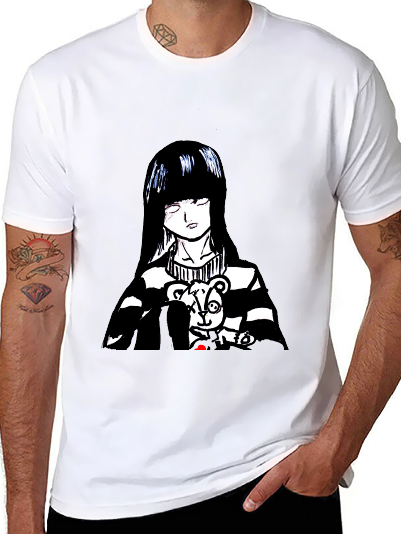 Anime Girl Graphic Tee - Black