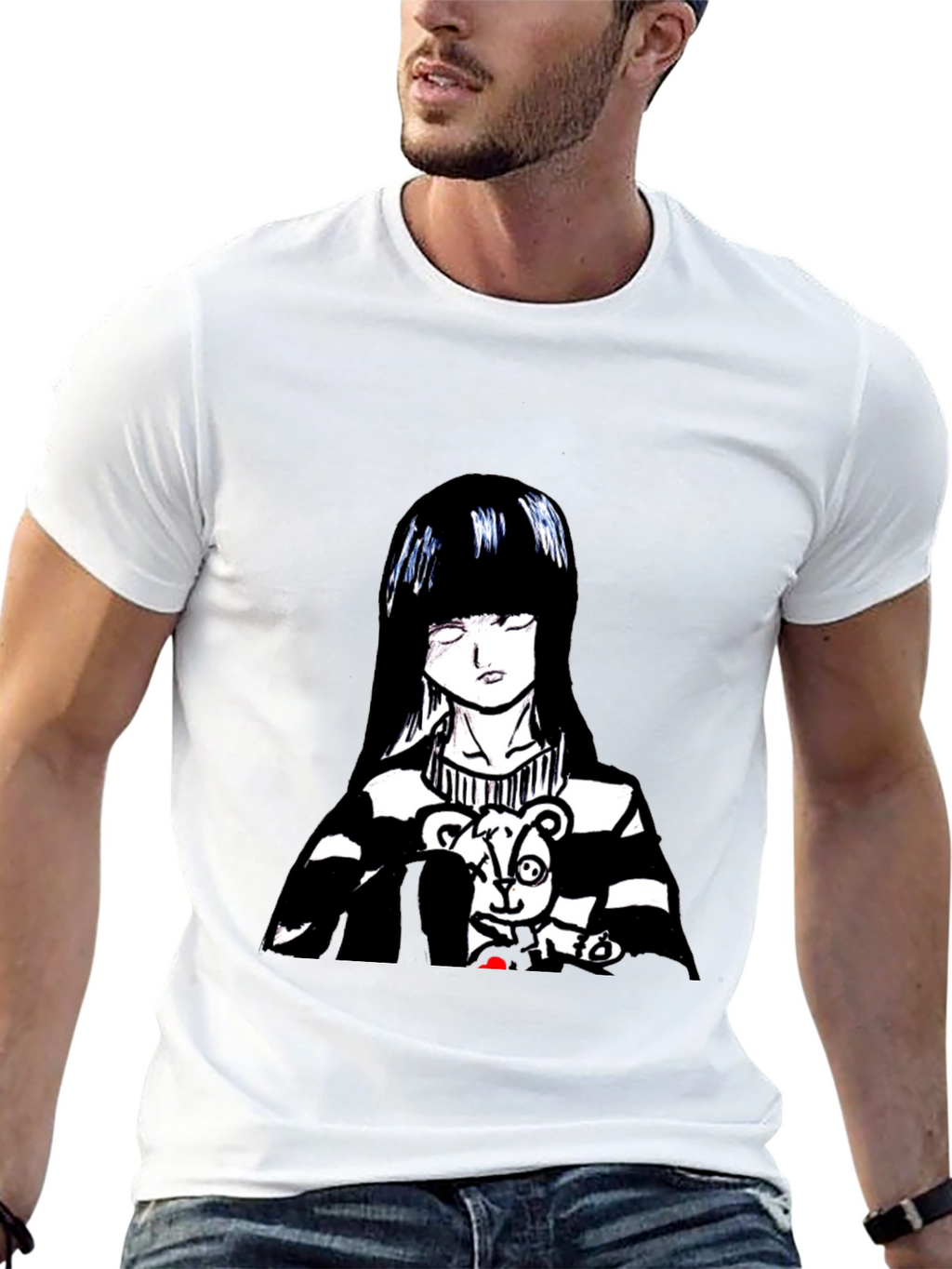 Anime Girl Graphic Tee - Black