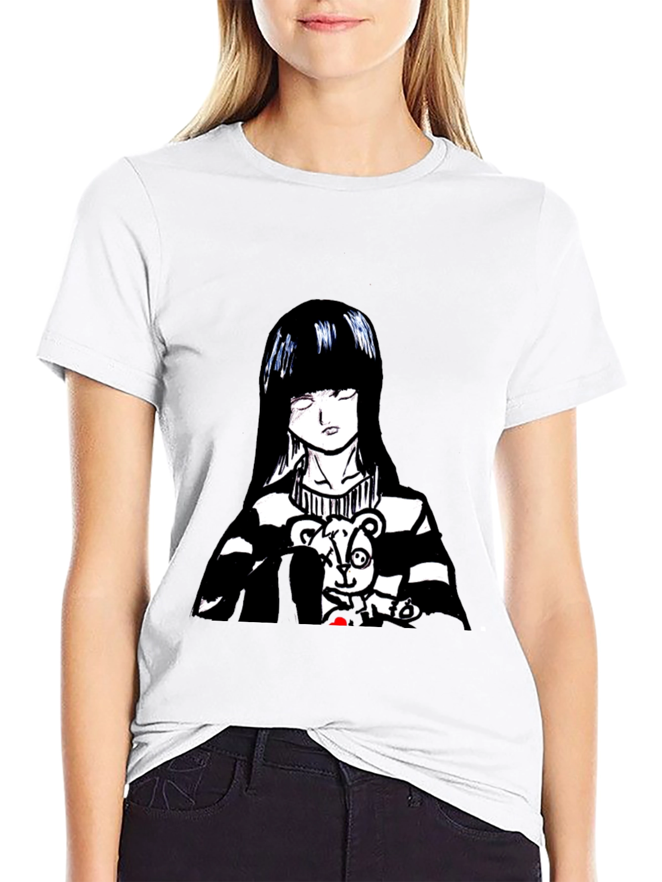 Anime Girl Graphic Tee - Black