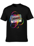 Retro Rainbow Cassette Tape Graphic Tee - Black