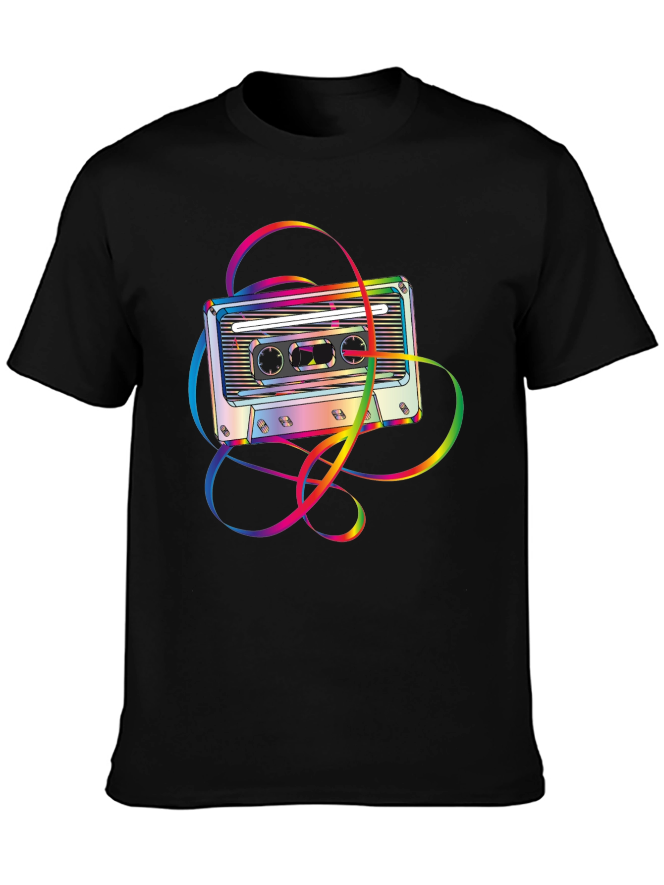 Retro Rainbow Cassette Tape Graphic Tee - Black