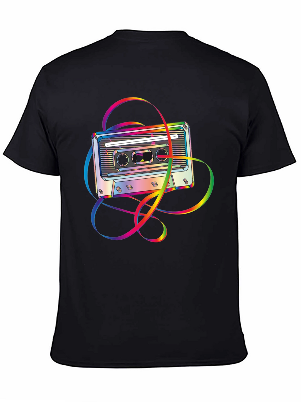 Retro Rainbow Cassette Tape Graphic Tee - Black