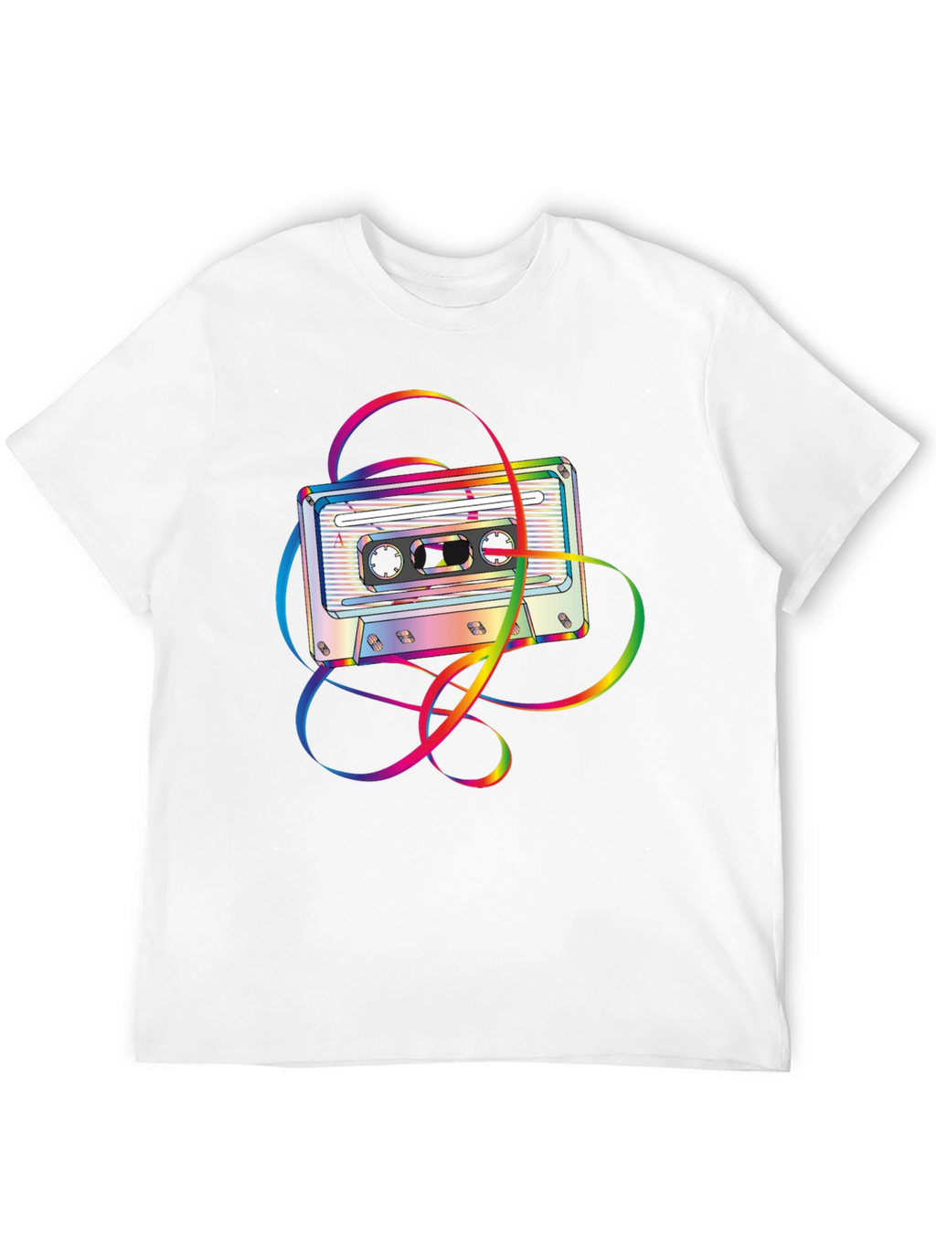Retro Rainbow Cassette Tape Graphic Tee - Black