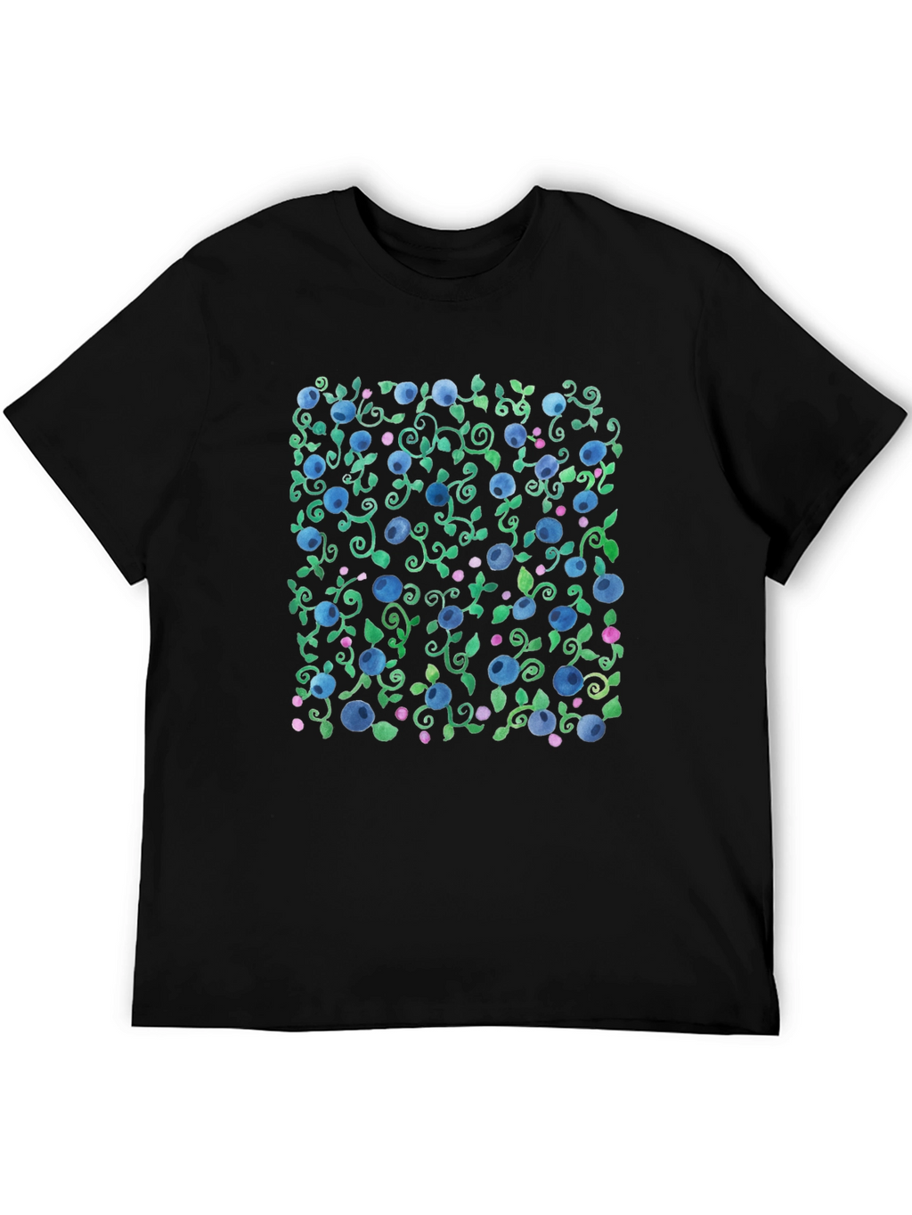 Blueberry Vine Print Crew Neck T-Shirt