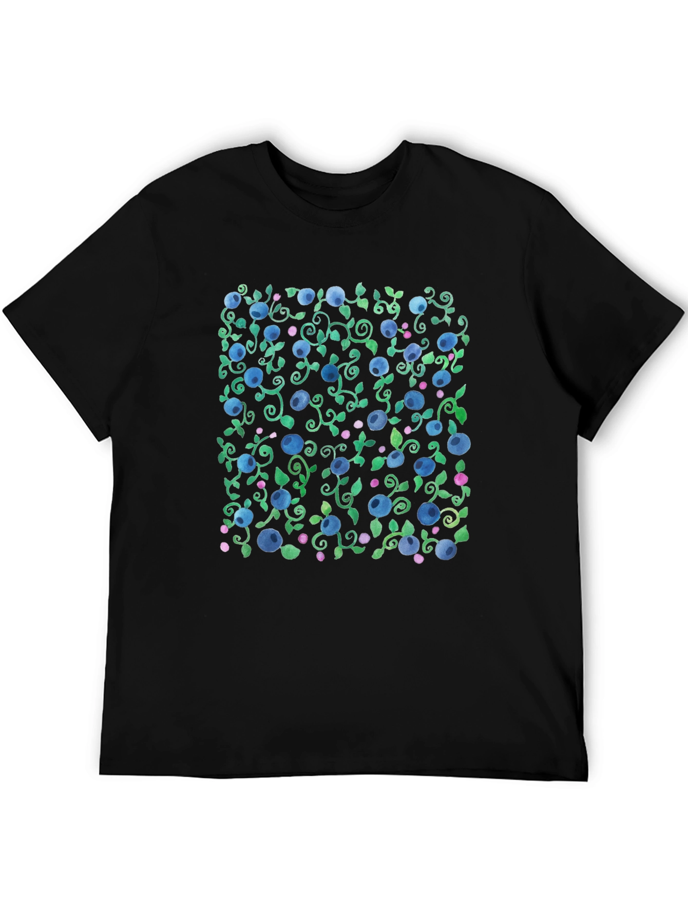 Blueberry Vine Print Crew Neck T-Shirt