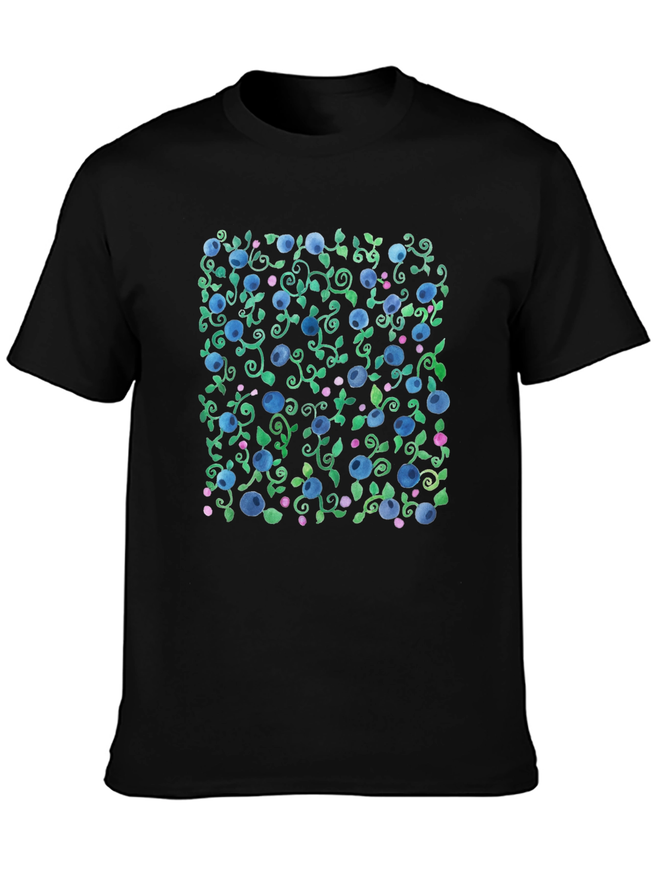 Blueberry Vine Print Crew Neck T-Shirt