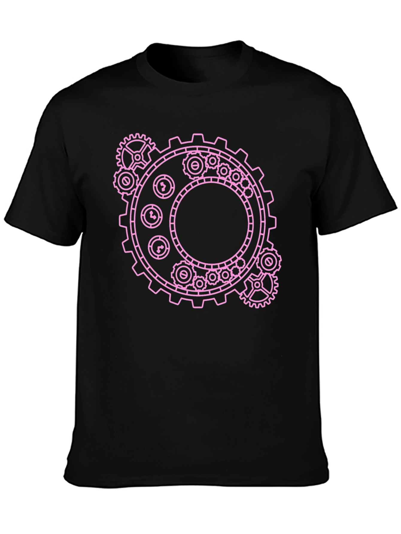 Steampunk Gear Graphic Tee - Pink on Black