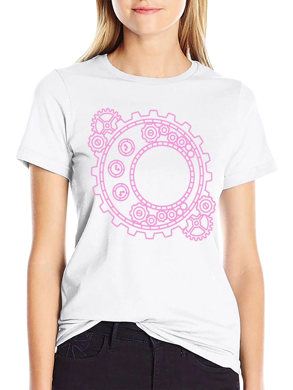 Steampunk Gear Graphic Tee - Pink on Black