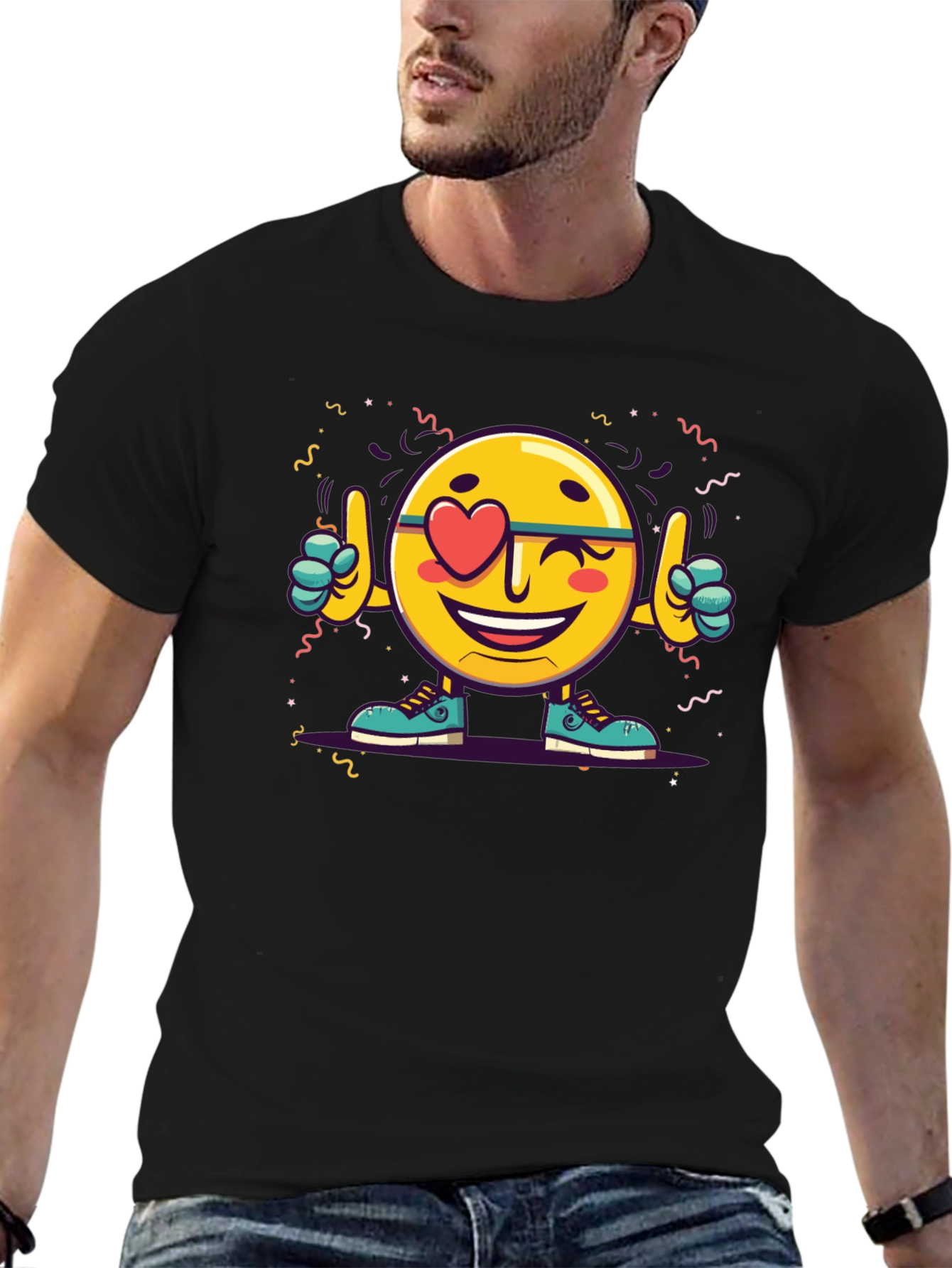 Emoji Love Heart Wink Graphic Tee - Black