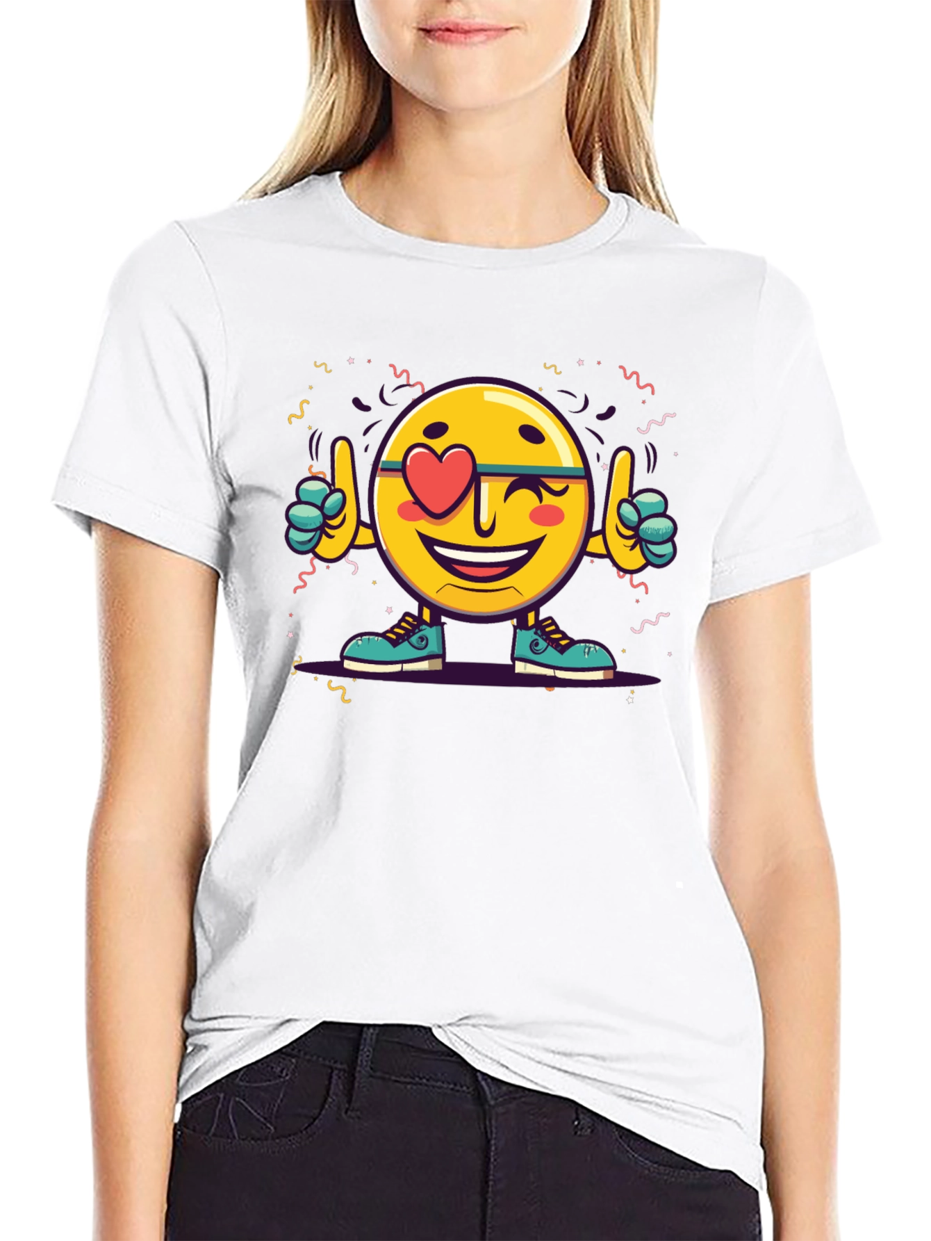 Emoji Love Heart Wink Graphic Tee - Black