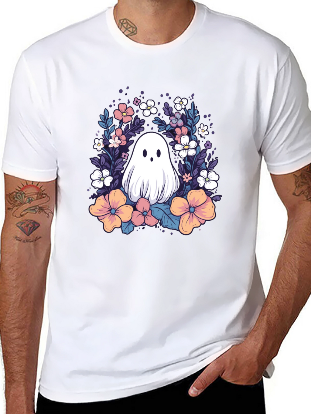 Floral Ghost Graphic Tee - Cute Halloween Shirt
