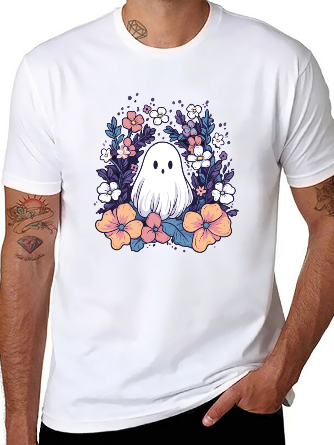 Floral Ghost Graphic Tee - Cute Halloween Shirt