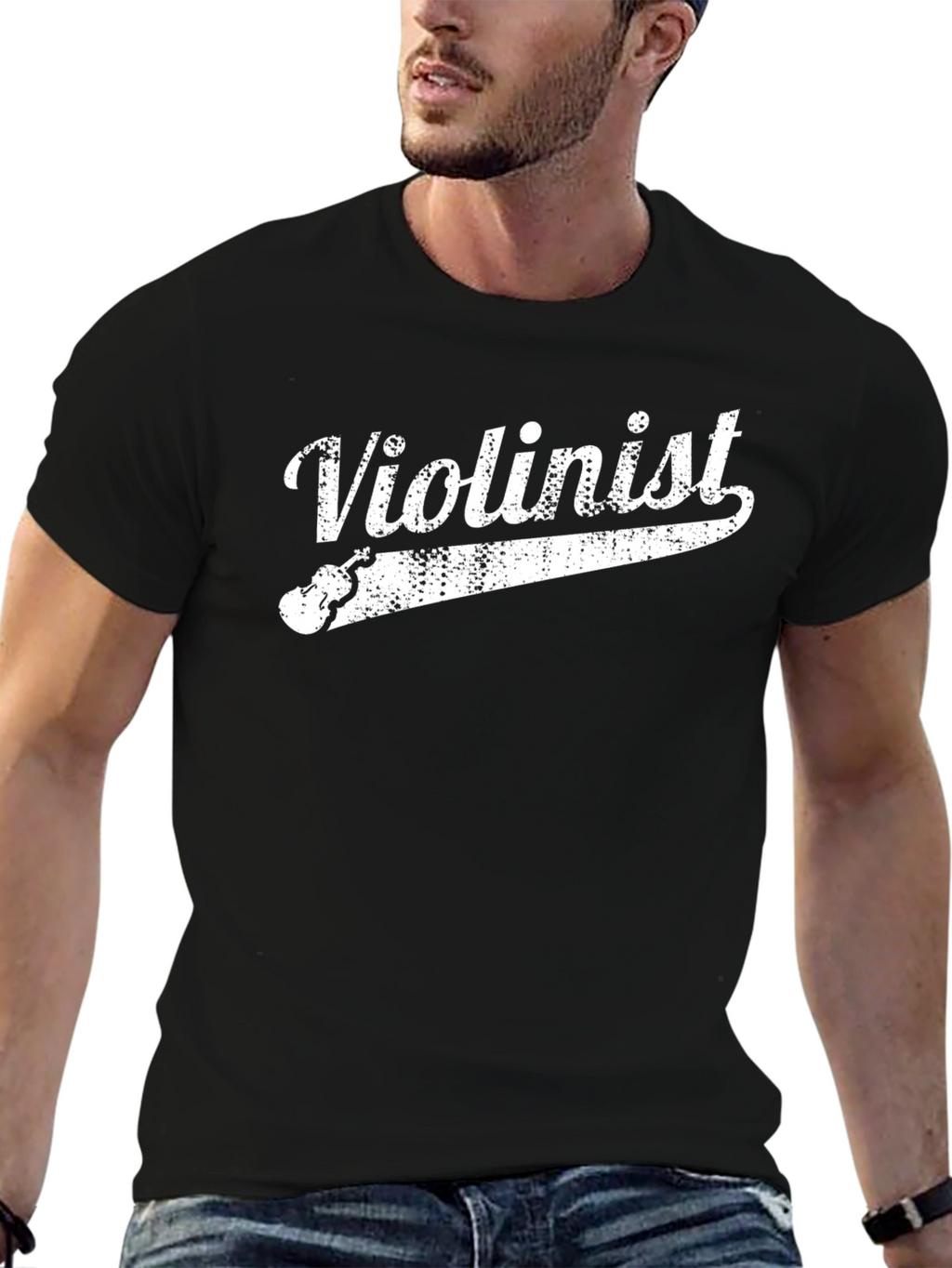 Violinist Graphic T-Shirt - Black Crew Neck Tee