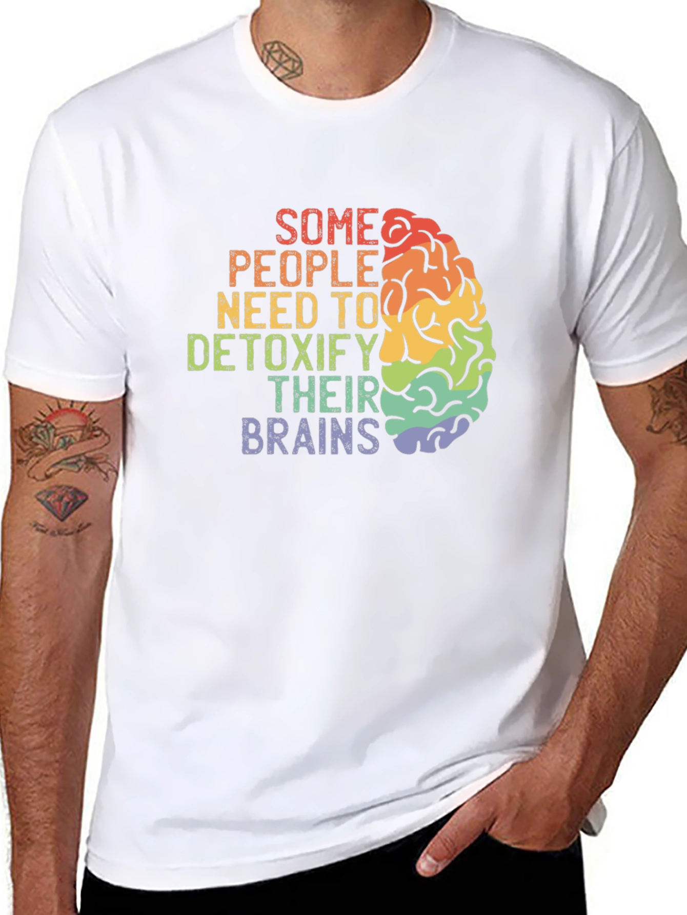 Detoxify Brains Tee - Rainbow Brain Graphic T-Shirt