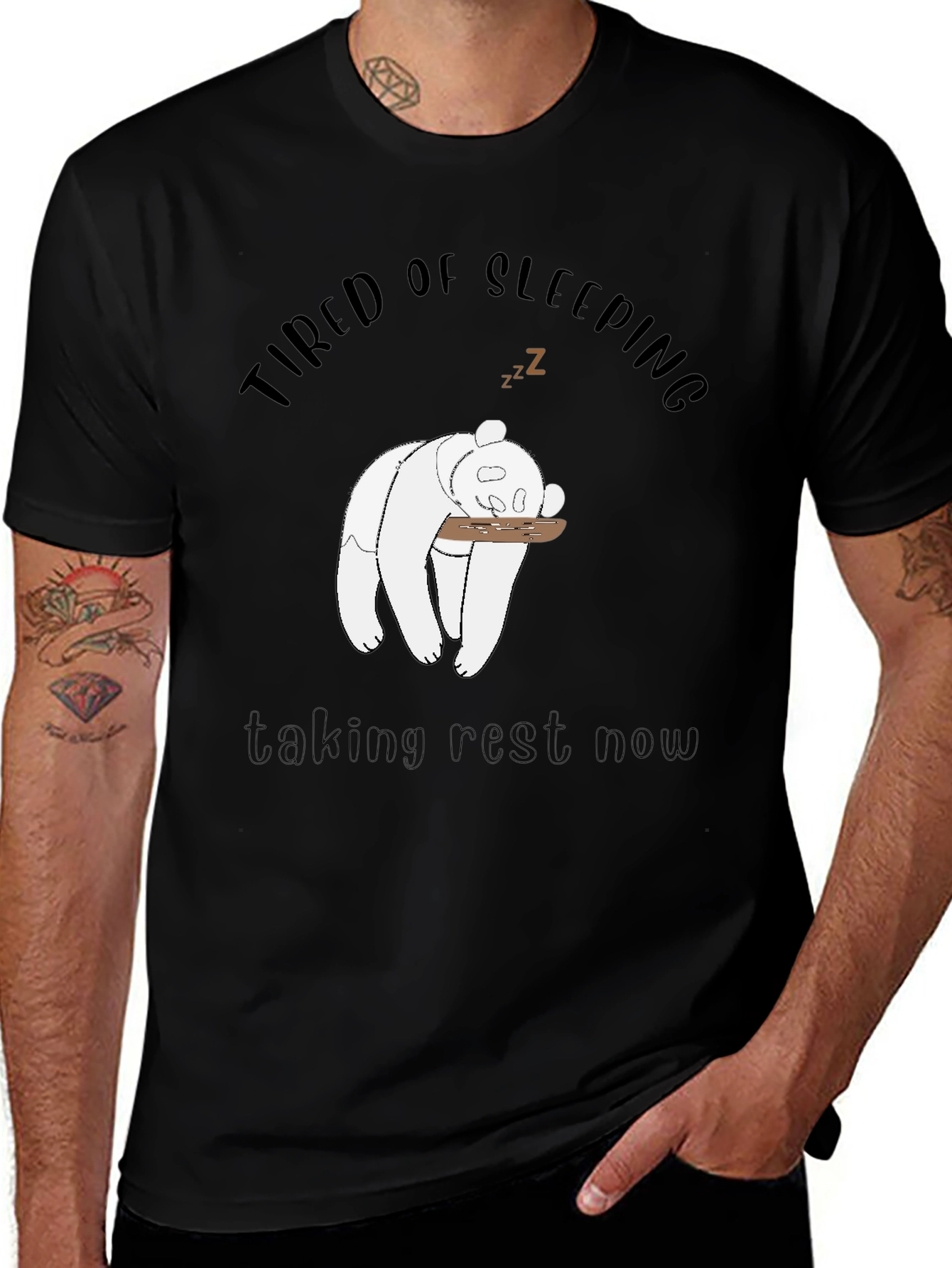 Tired Panda Graphic Tee - Mens Black T-Shirt