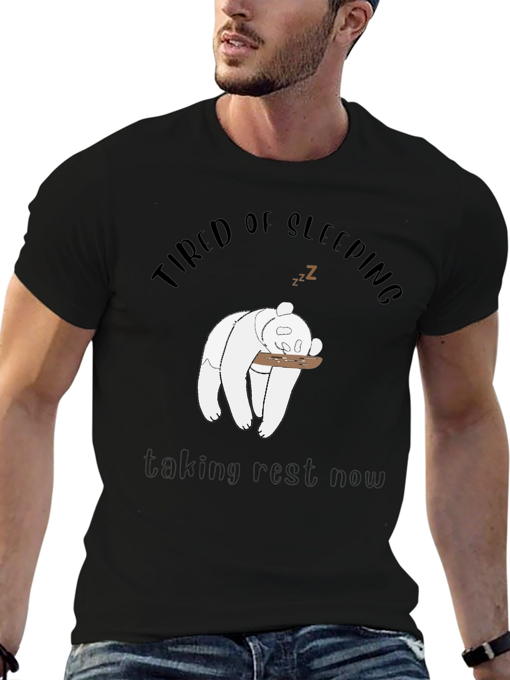 Tired Panda Graphic Tee - Mens Black T-Shirt