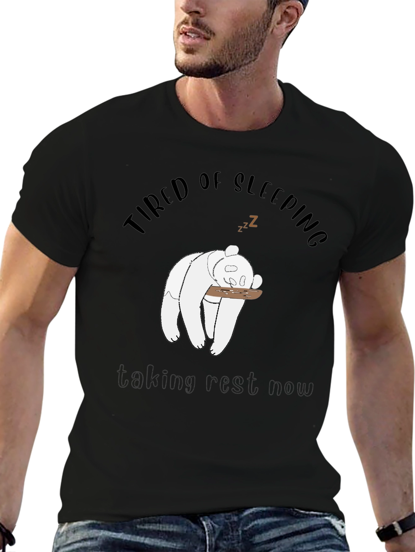 Tired Panda Graphic Tee - Mens Black T-Shirt