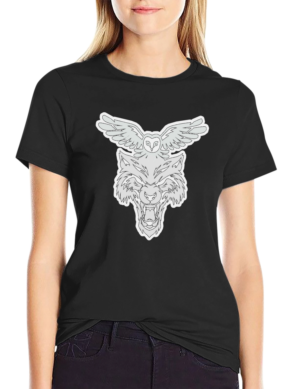 Owl & Wolf Graphic Tee - Black