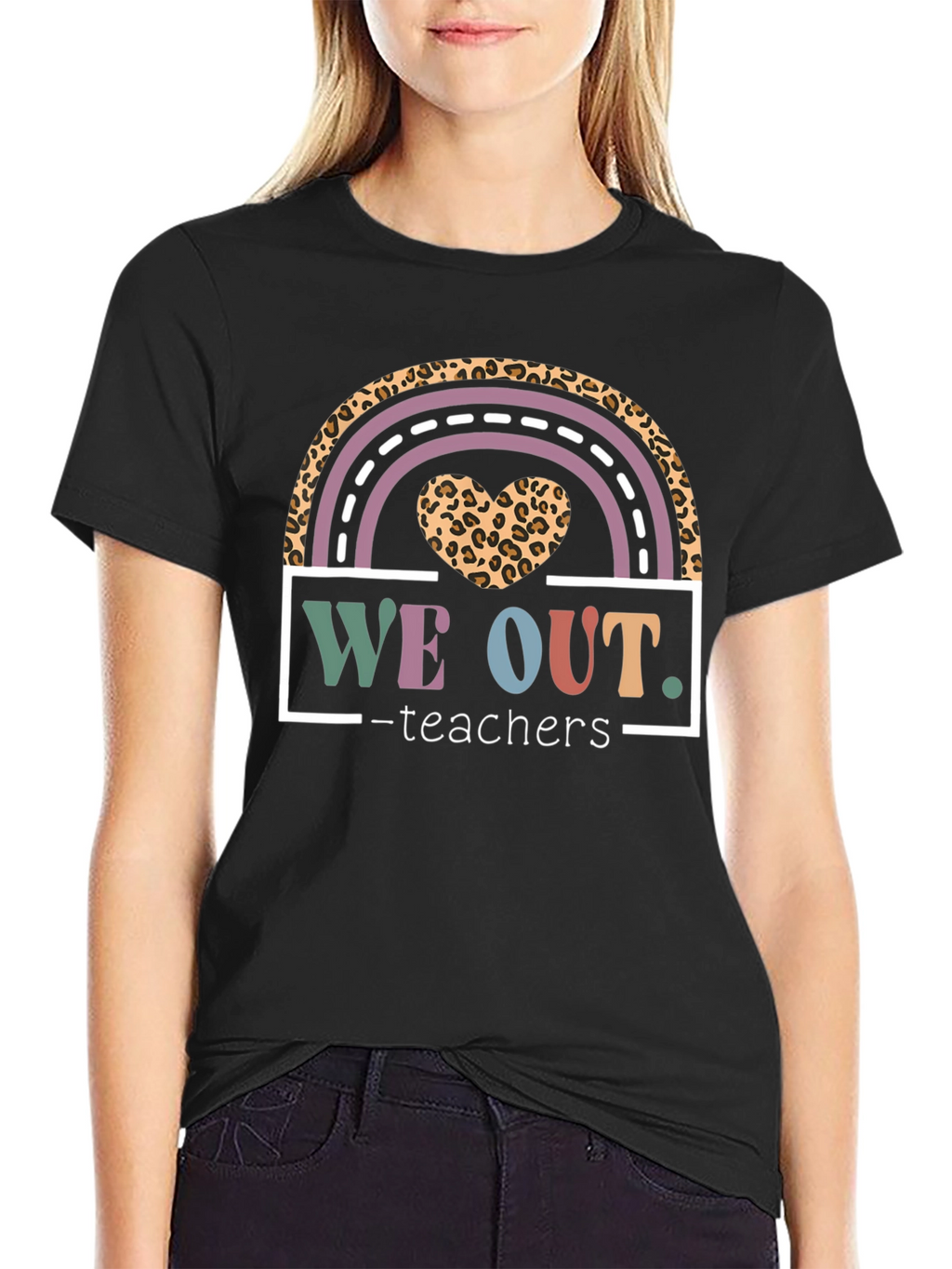 We Out Teachers T-Shirt Leopard Rainbow Design