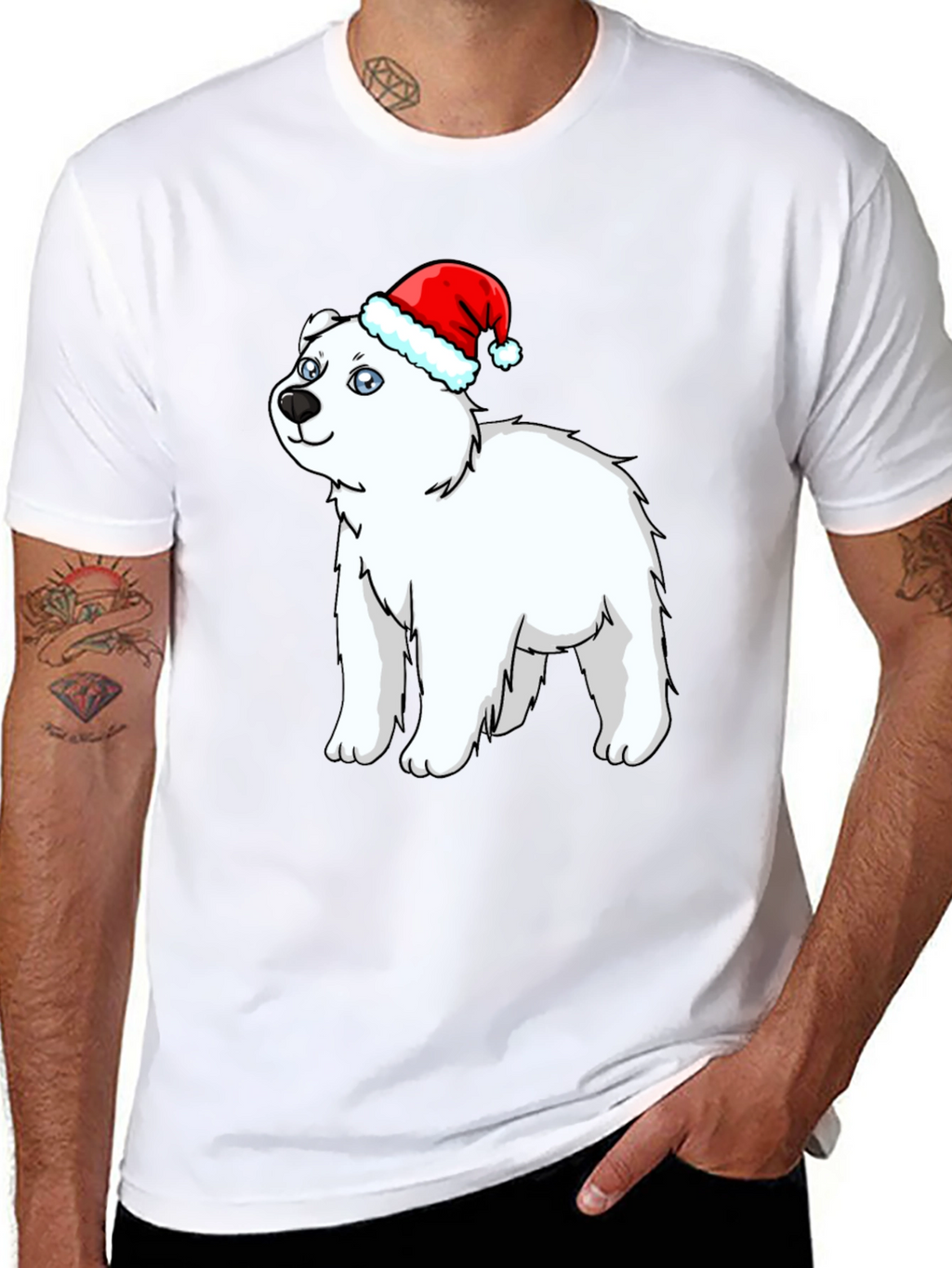Festive Polar Bear Graphic Tee - Holiday Fun