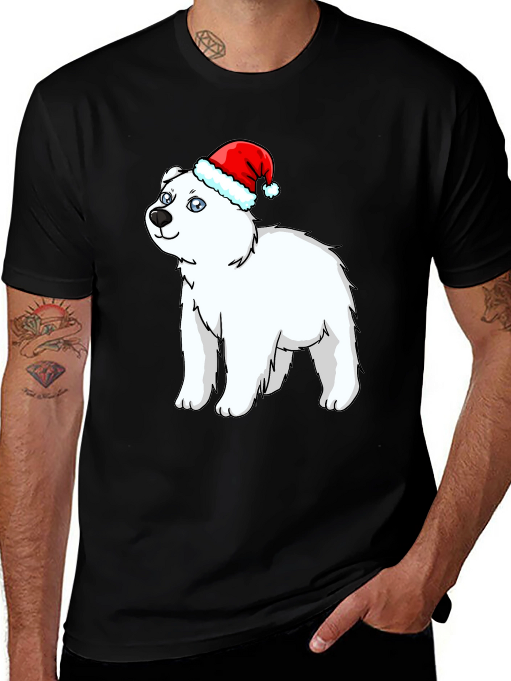 Festive Polar Bear Graphic Tee - Holiday Fun
