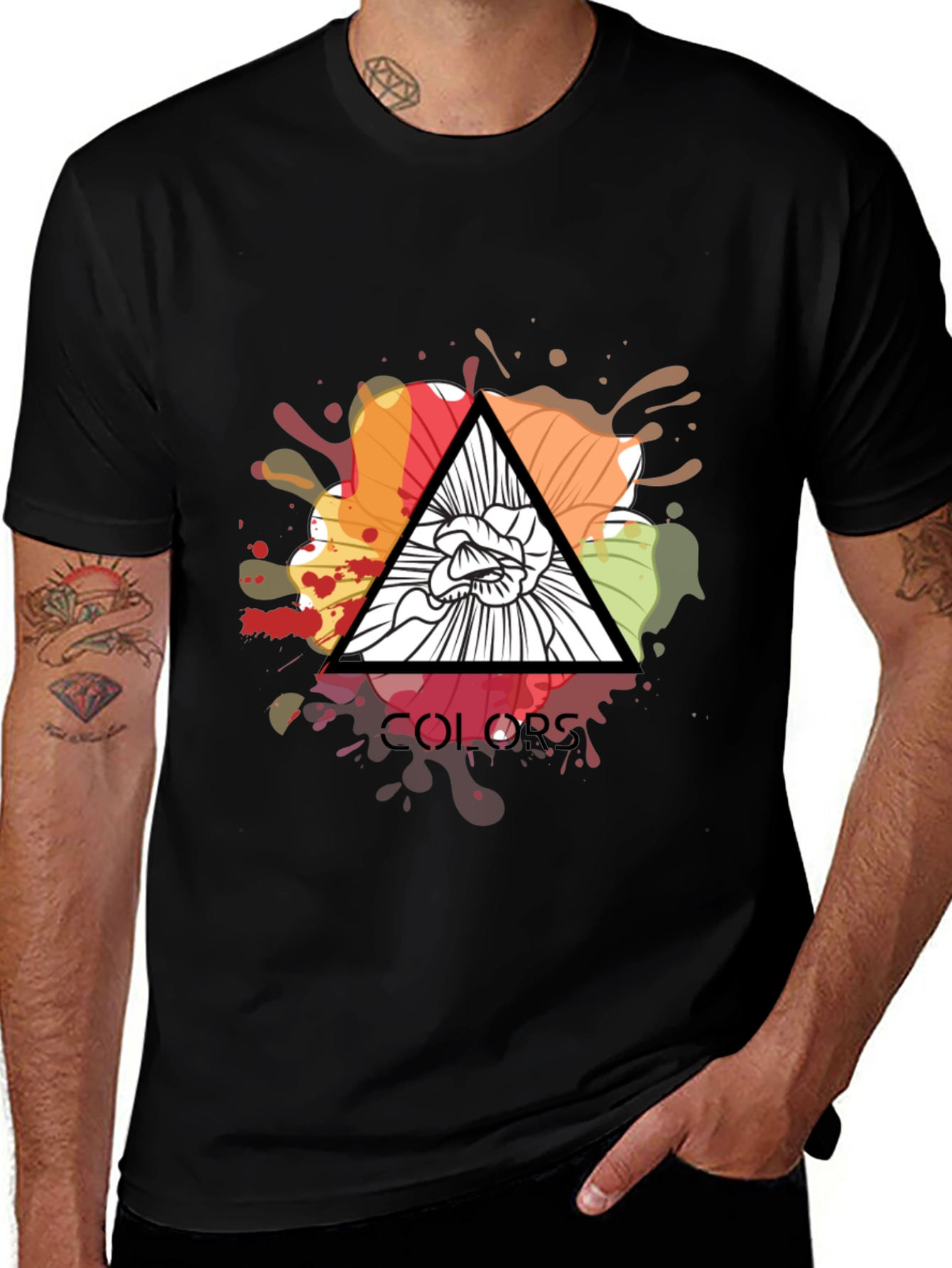 Abstract Floral Graphic Tee - Colors Triangle Design