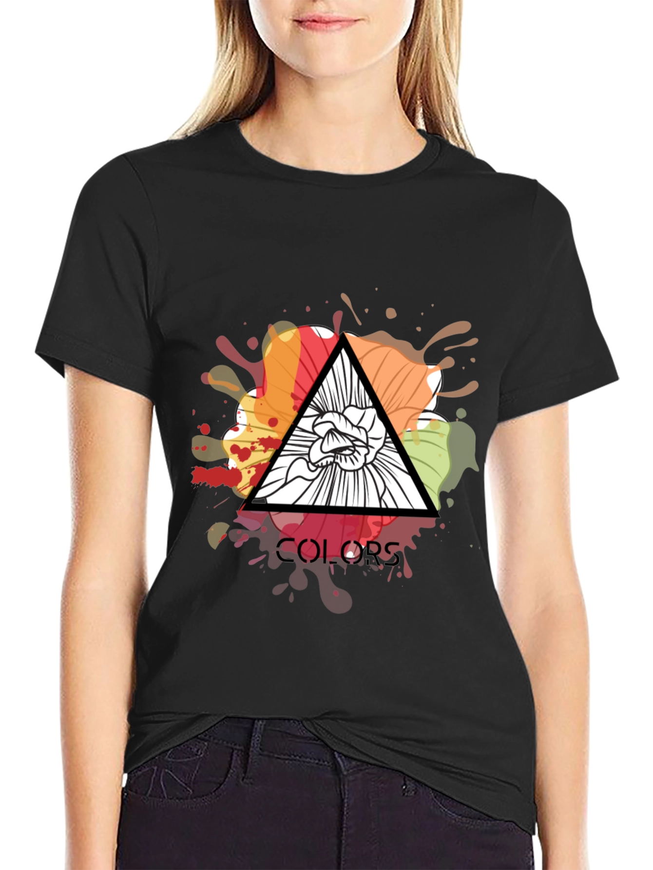Abstract Floral Graphic Tee - Colors Triangle Design