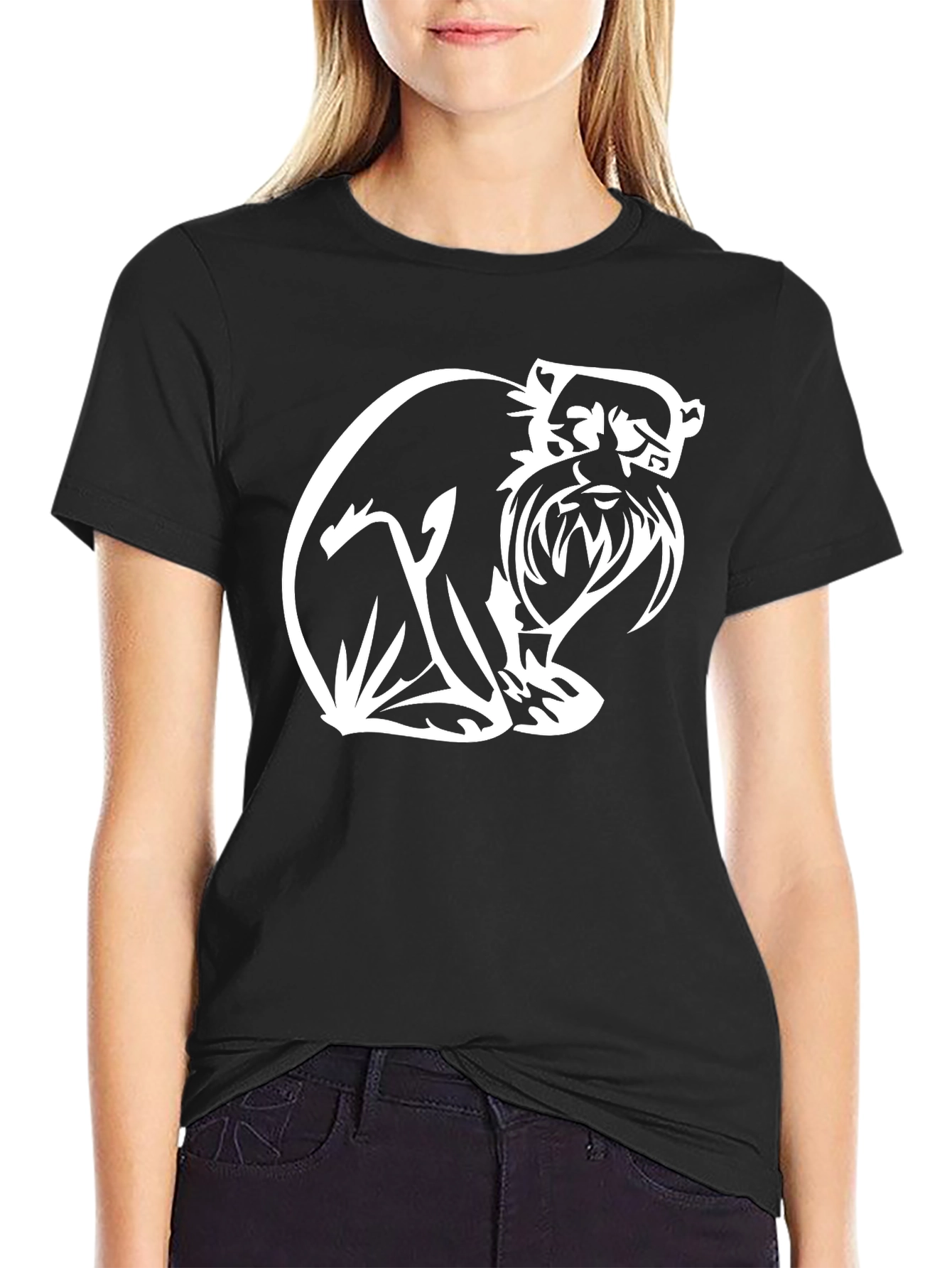Black T-Shirt with White Schnauzer Graphic Print