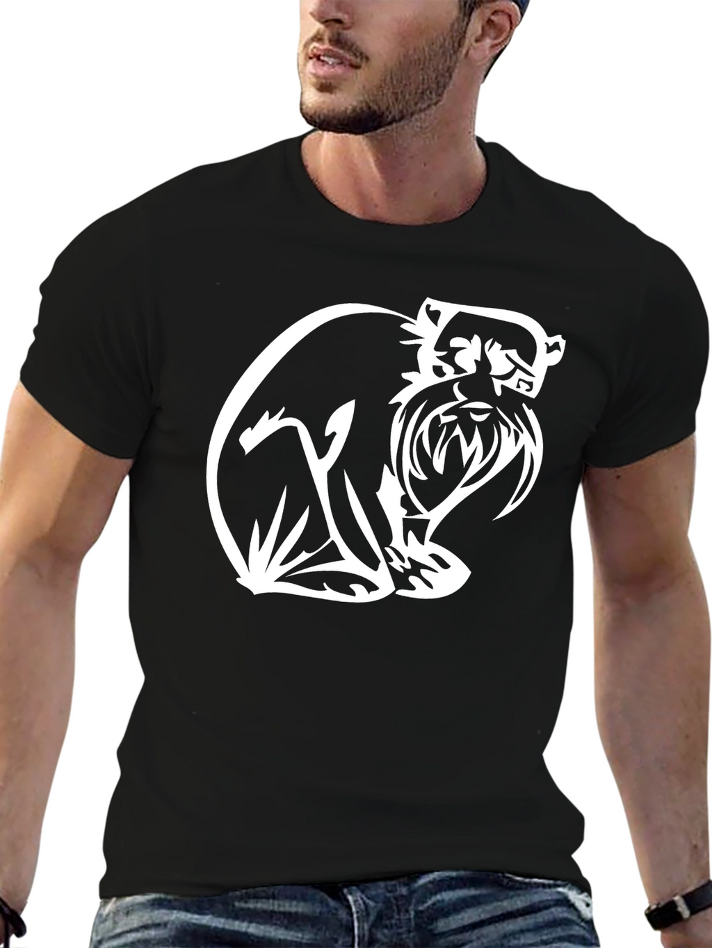 Black T-Shirt with White Schnauzer Graphic Print